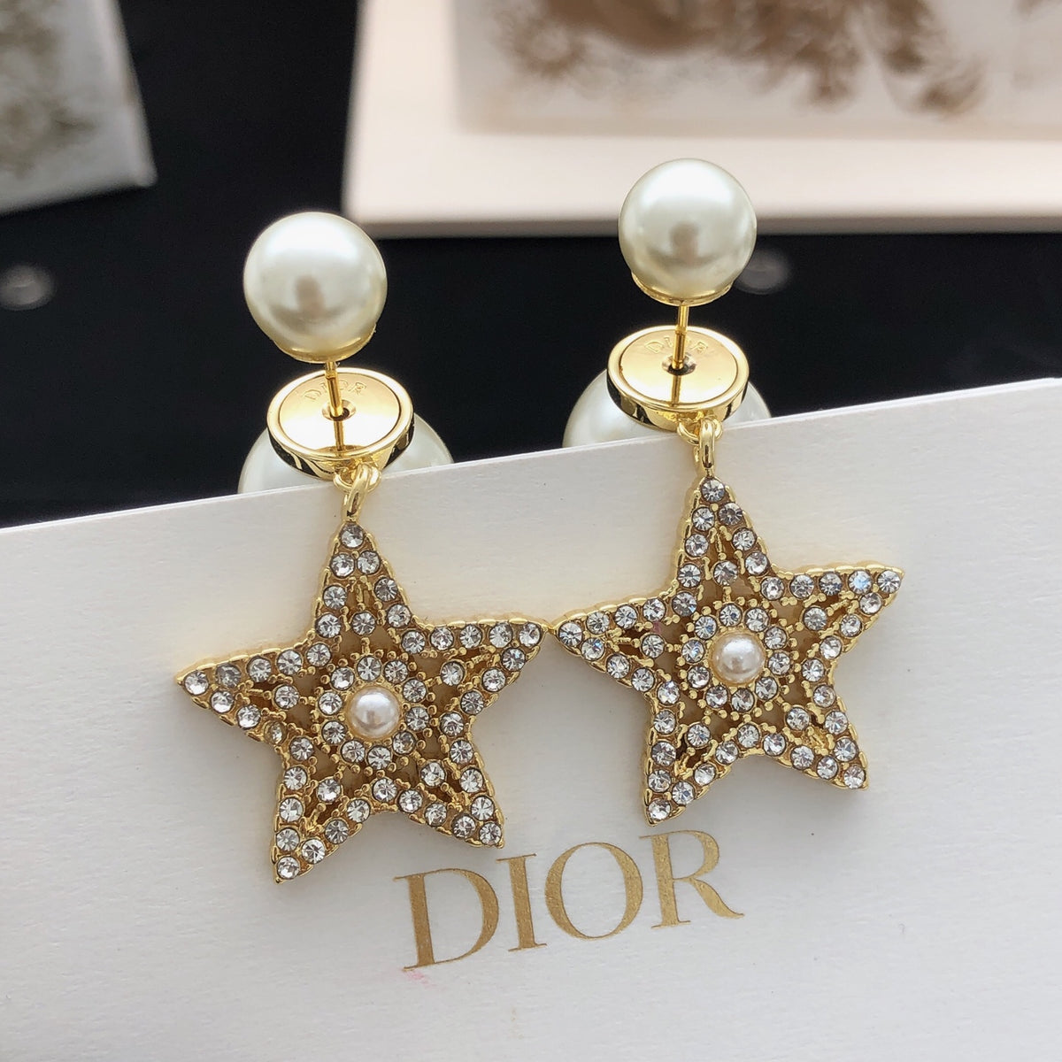 Star Motif Stud Earrings in Polished Metal-Tone – Design 004 front view
