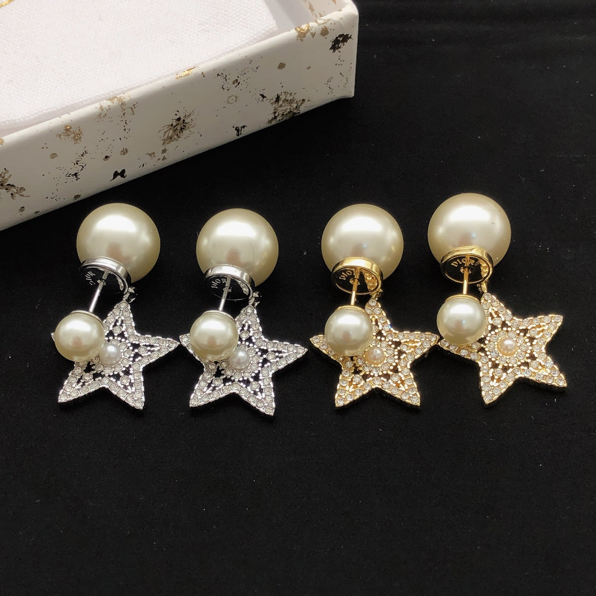 Star Motif Stud Earrings in Polished Metal-Tone – Design 004 styled view