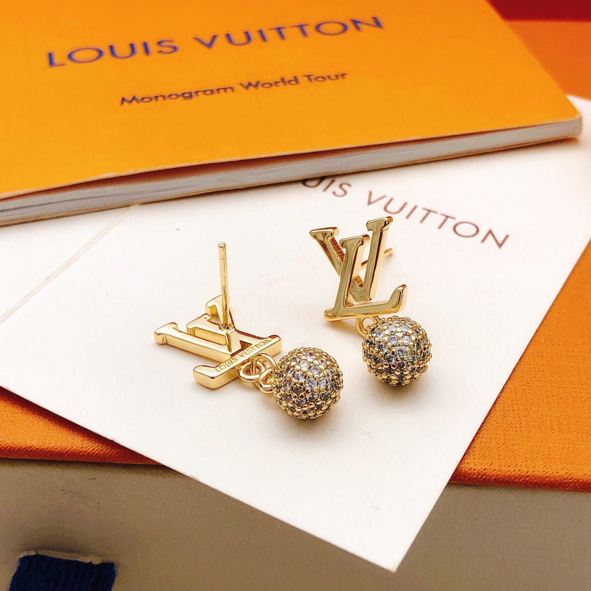 Geometric Emblem Stud Earrings in Gold-Tone – Design 013 side detail