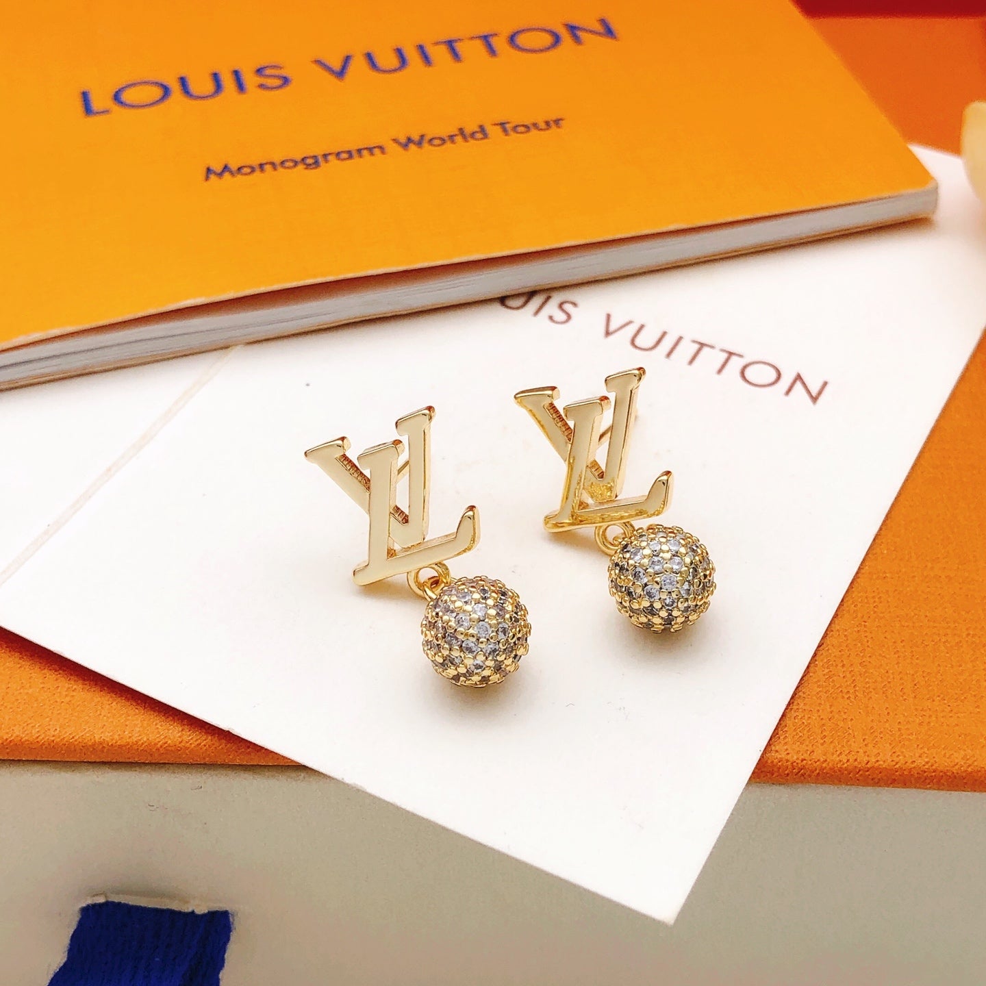 Geometric Emblem Stud Earrings in Gold-Tone – Design 013 detail view