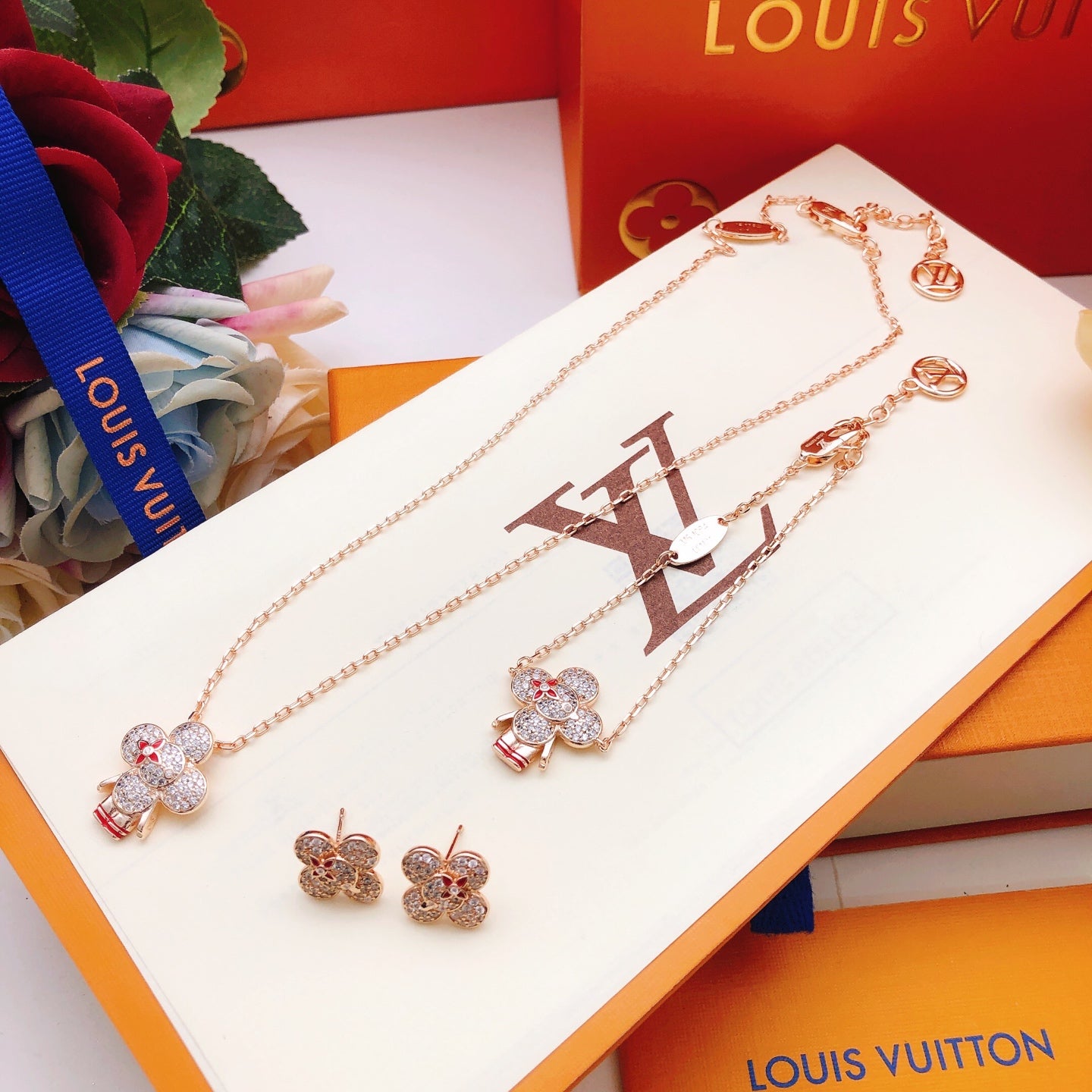 Floral Stud Earrings in Rose-Gold-Tone front product view