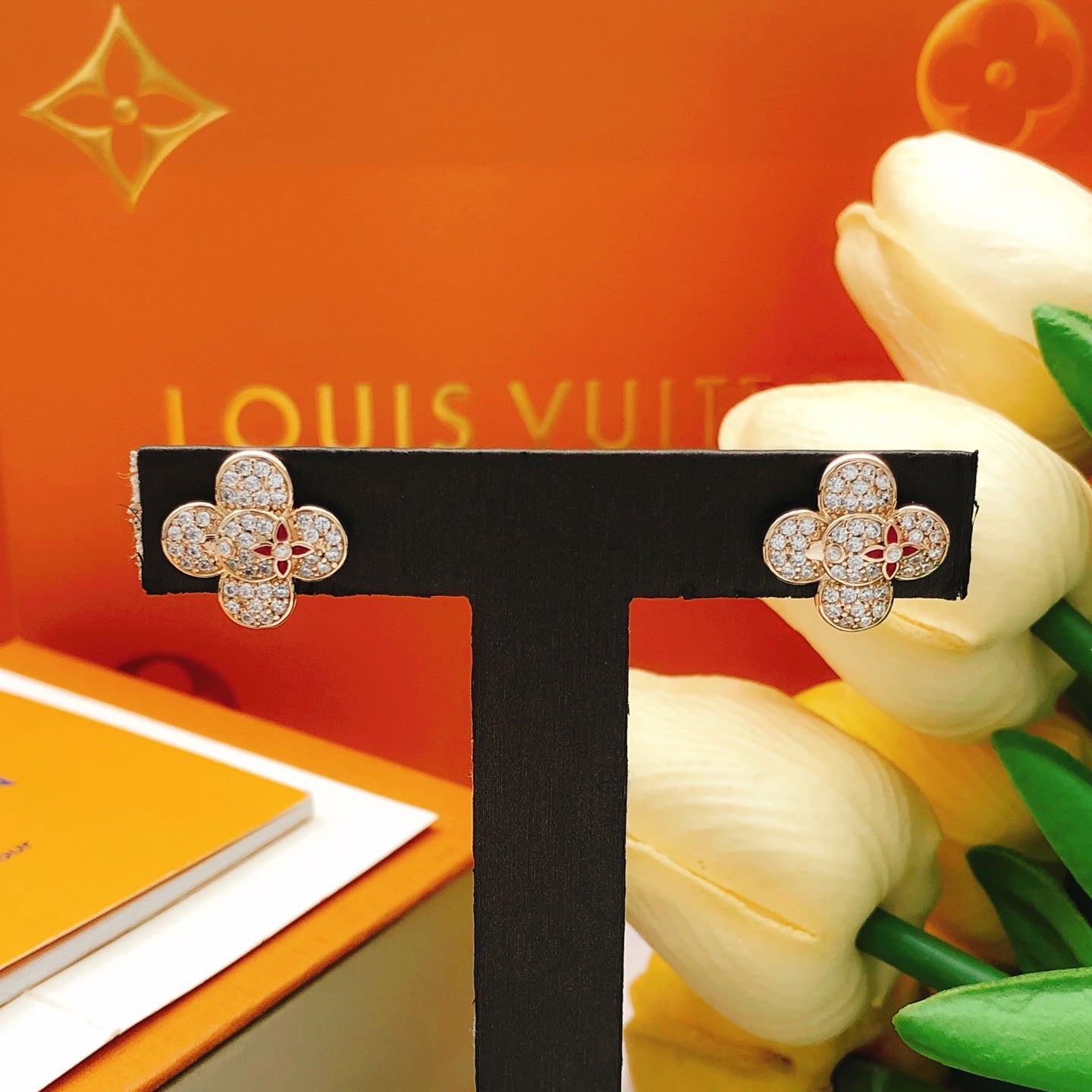 Floral Stud Earrings in Rose-Gold-Tone side detail