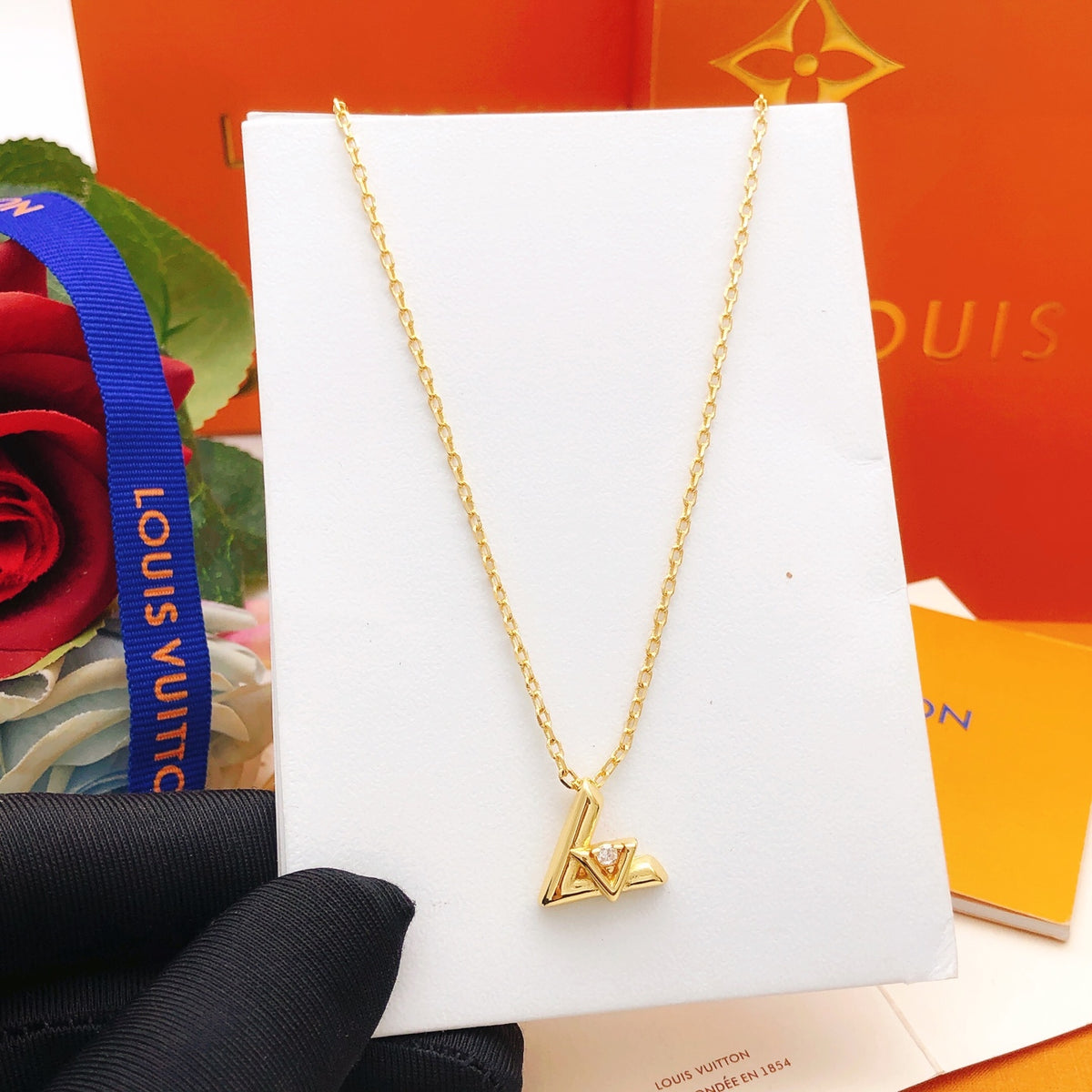 Geometric Emblem Pendant Necklace in Gold-Tone – Design 055 detail view