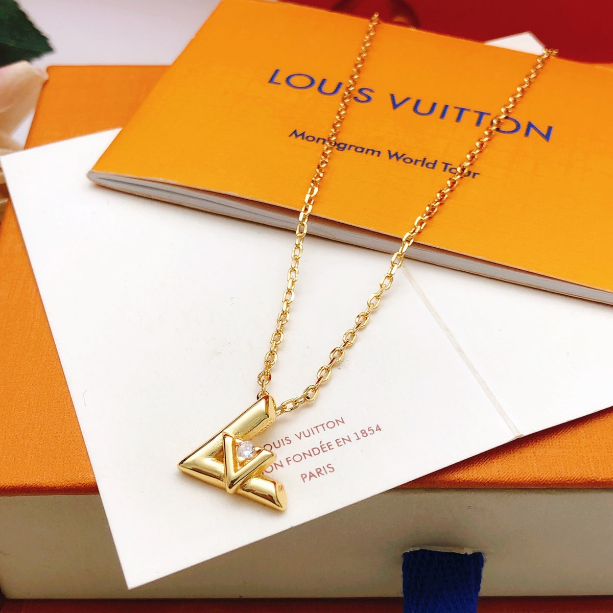 Geometric Emblem Pendant Necklace in Gold-Tone – Design 055 close-up detail