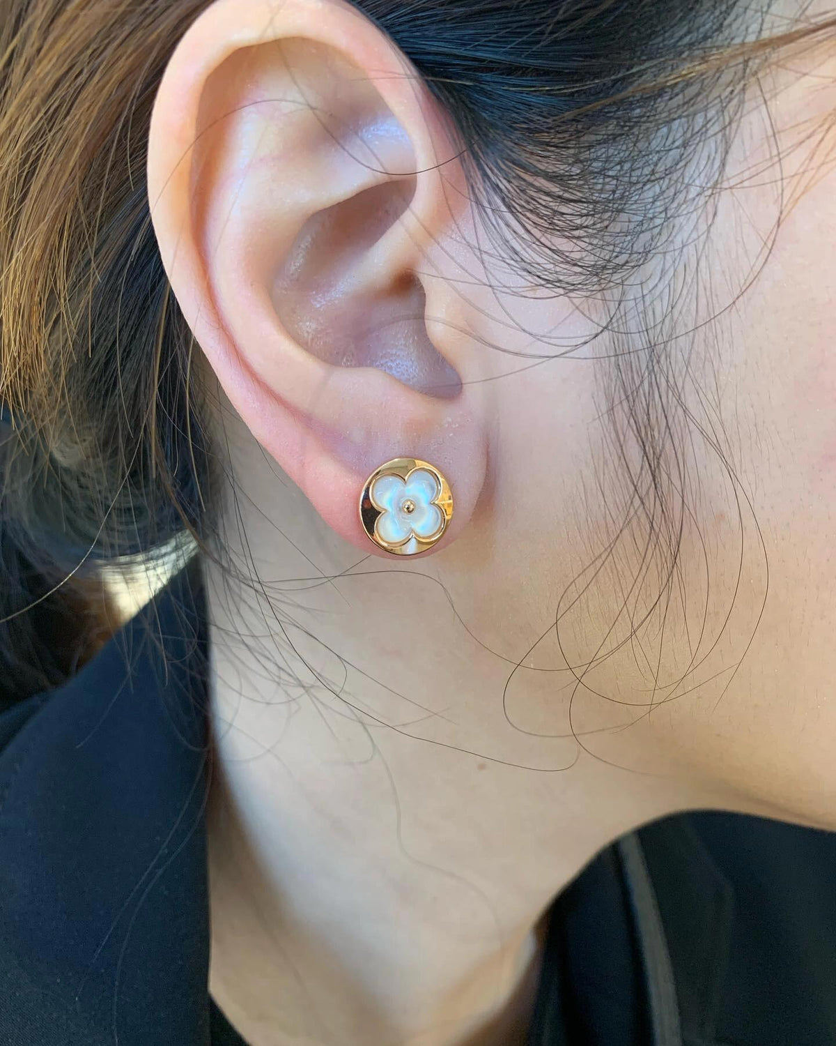 Geometric Emblem Stud Earrings in Gold-Tone – Design 018 styled product view