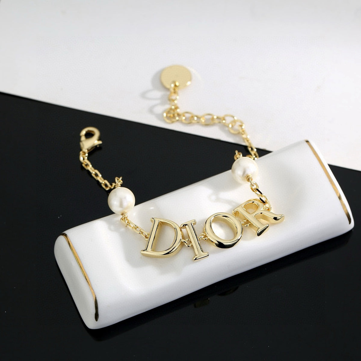 Graphic Letter Motif Statement Bracelet in Polished Metal-Tone – Design 002 main product view