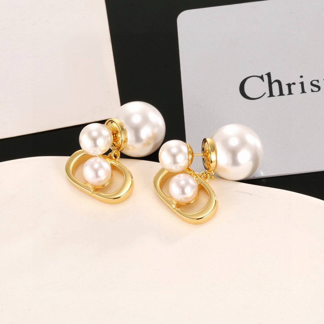 Pearl-Style Motif Statement Earrings in Silver-Tone with Pearl-Style Detail – Design 004 main product view