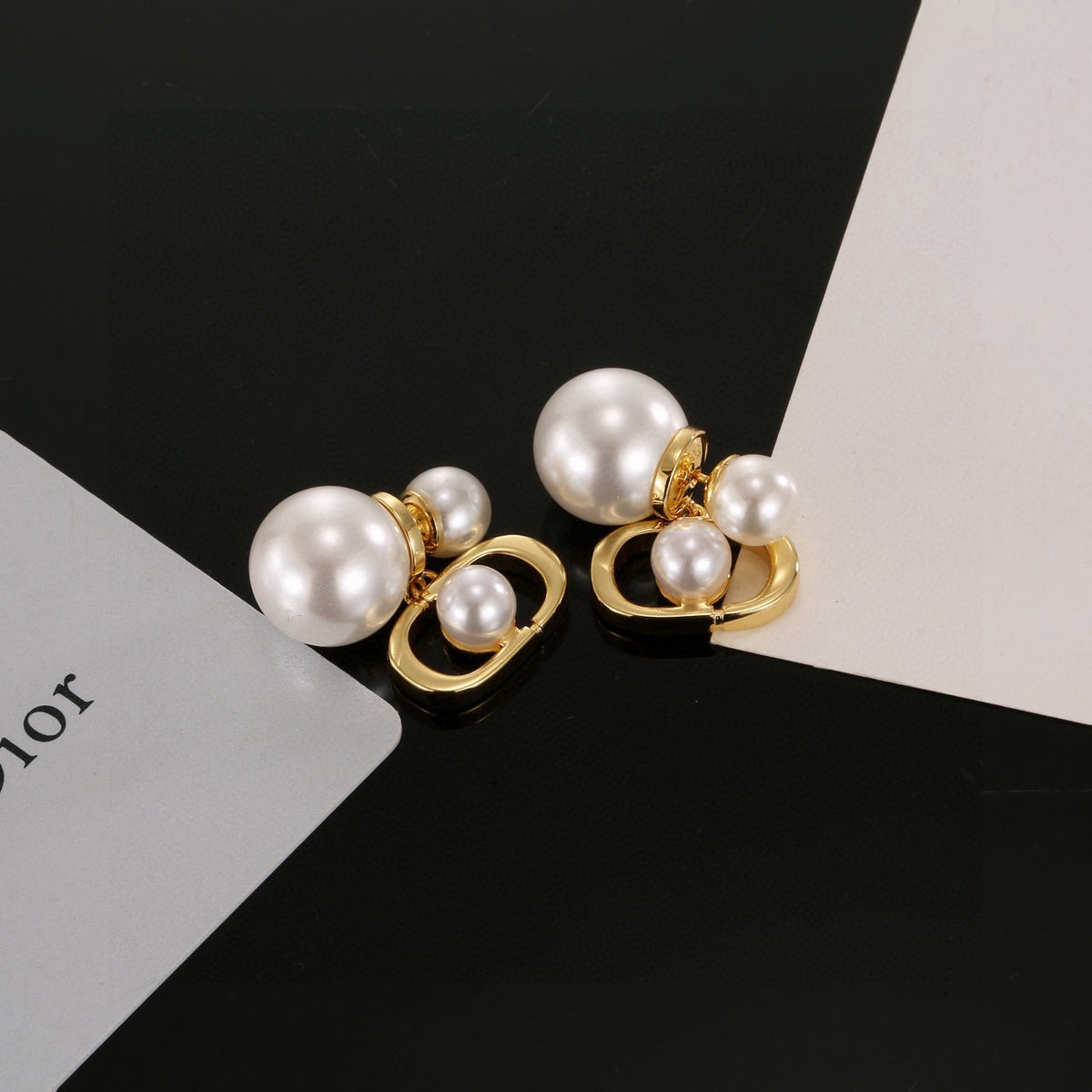 Pearl-Style Motif Statement Earrings in Silver-Tone with Pearl-Style Detail – Design 004 side detail