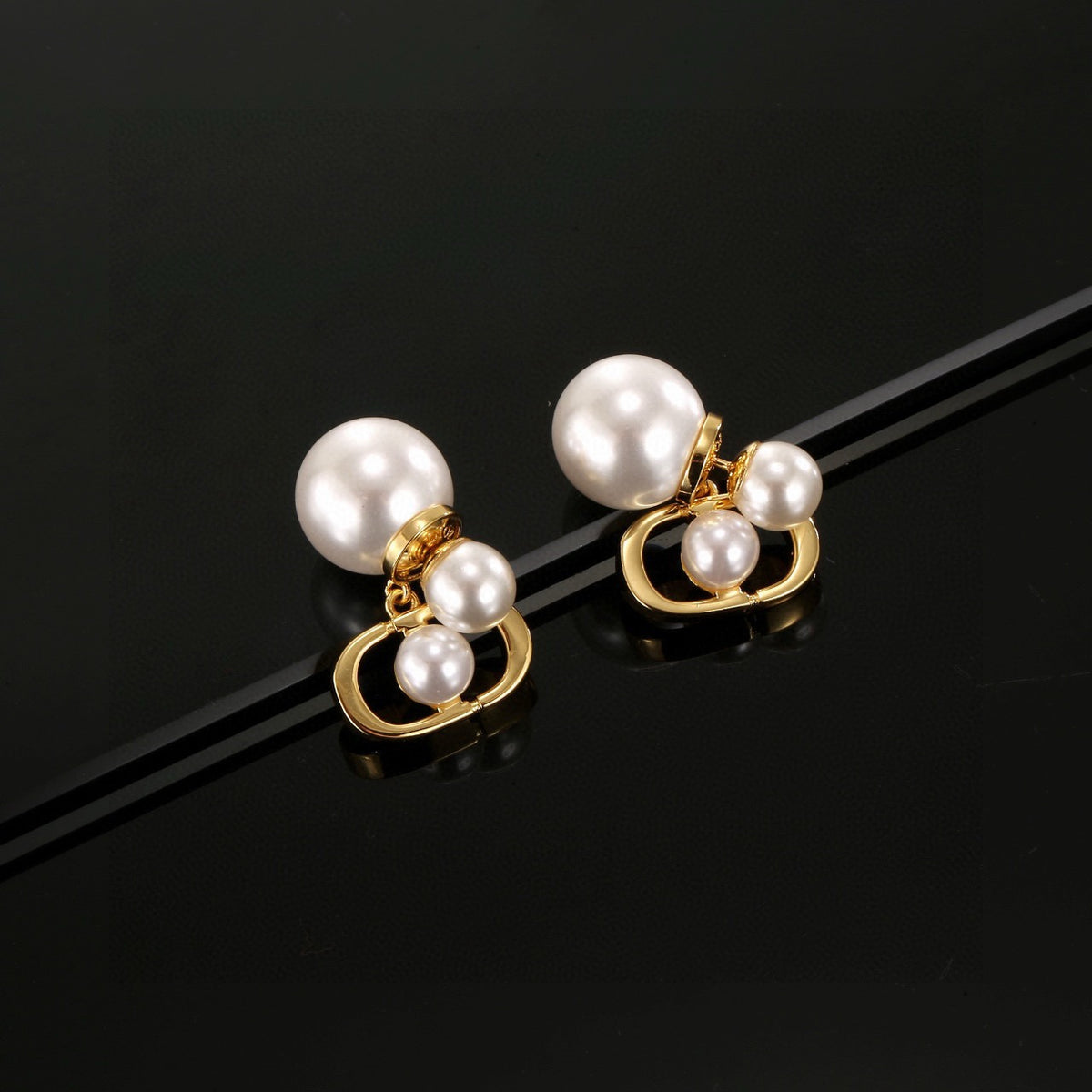 Pearl-Style Motif Statement Earrings in Silver-Tone with Pearl-Style Detail – Design 004 front view
