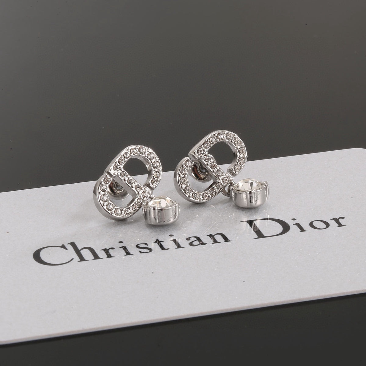 Graphic Letter Motif Stud Earrings in Polished Metal-Tone with Vintage-Style Finish – Design 007 side detail
