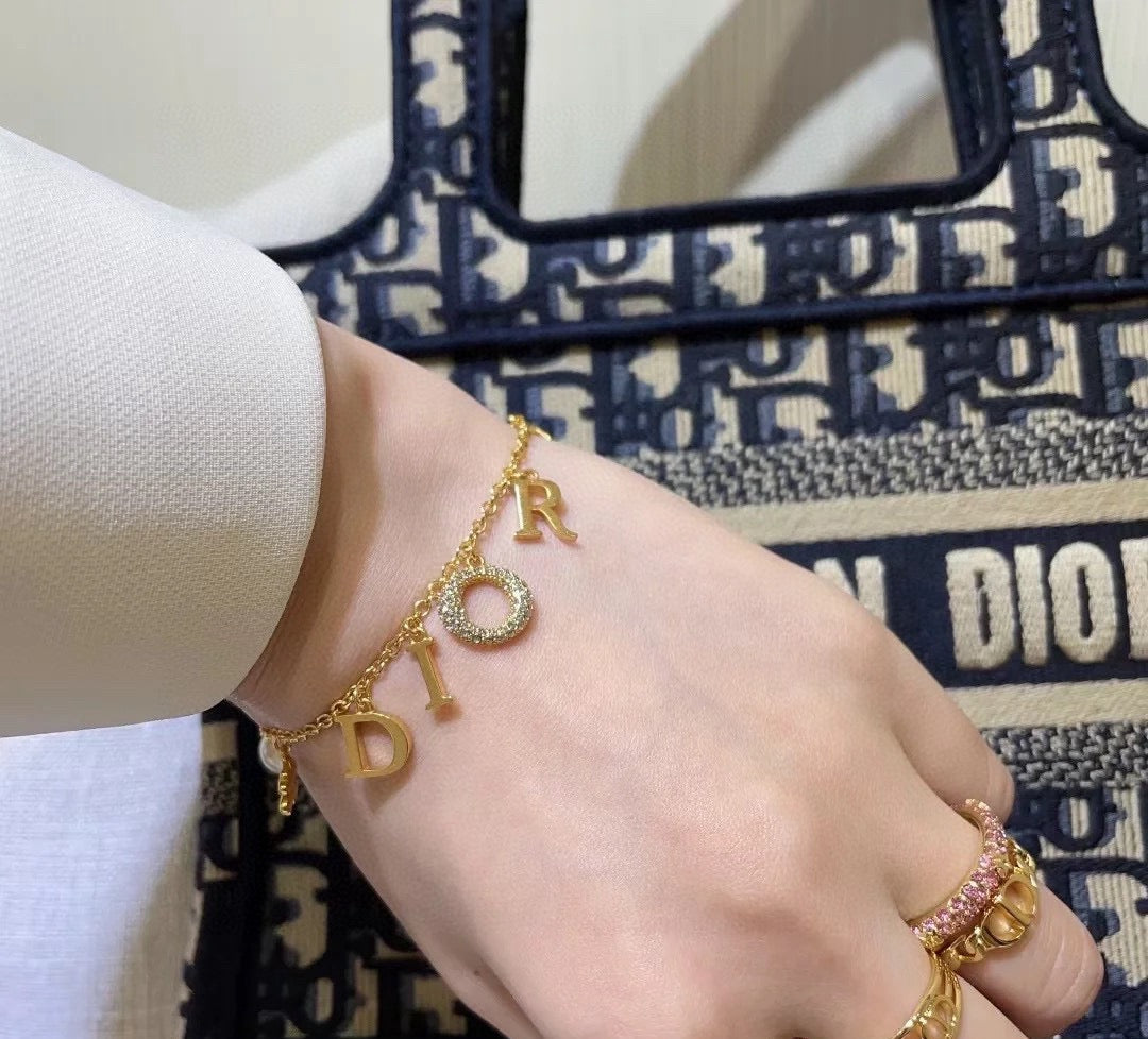 Graphic Letter Motif Statement Bracelet in Polished Metal-Tone with Vintage-Style Finish – Design 001 main product view
