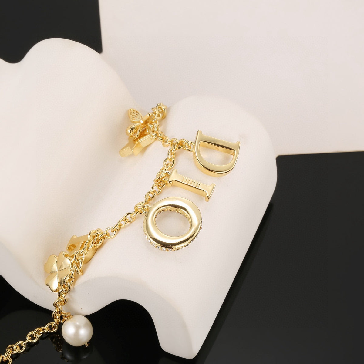 Graphic Letter Motif Statement Bracelet in Polished Metal-Tone with Vintage-Style Finish – Design 001 close-up detail