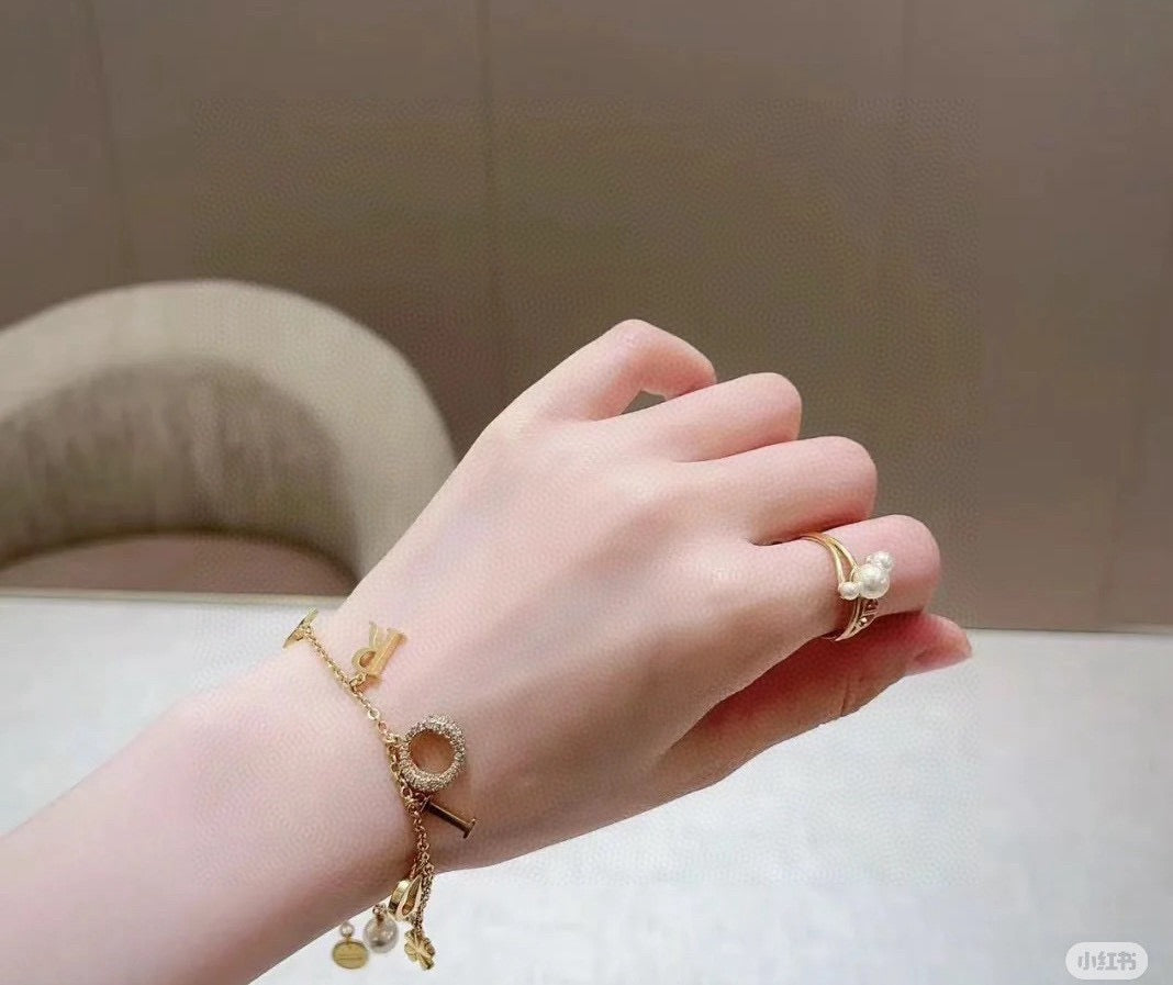 Graphic Letter Motif Statement Bracelet in Polished Metal-Tone with Vintage-Style Finish – Design 001 styled view