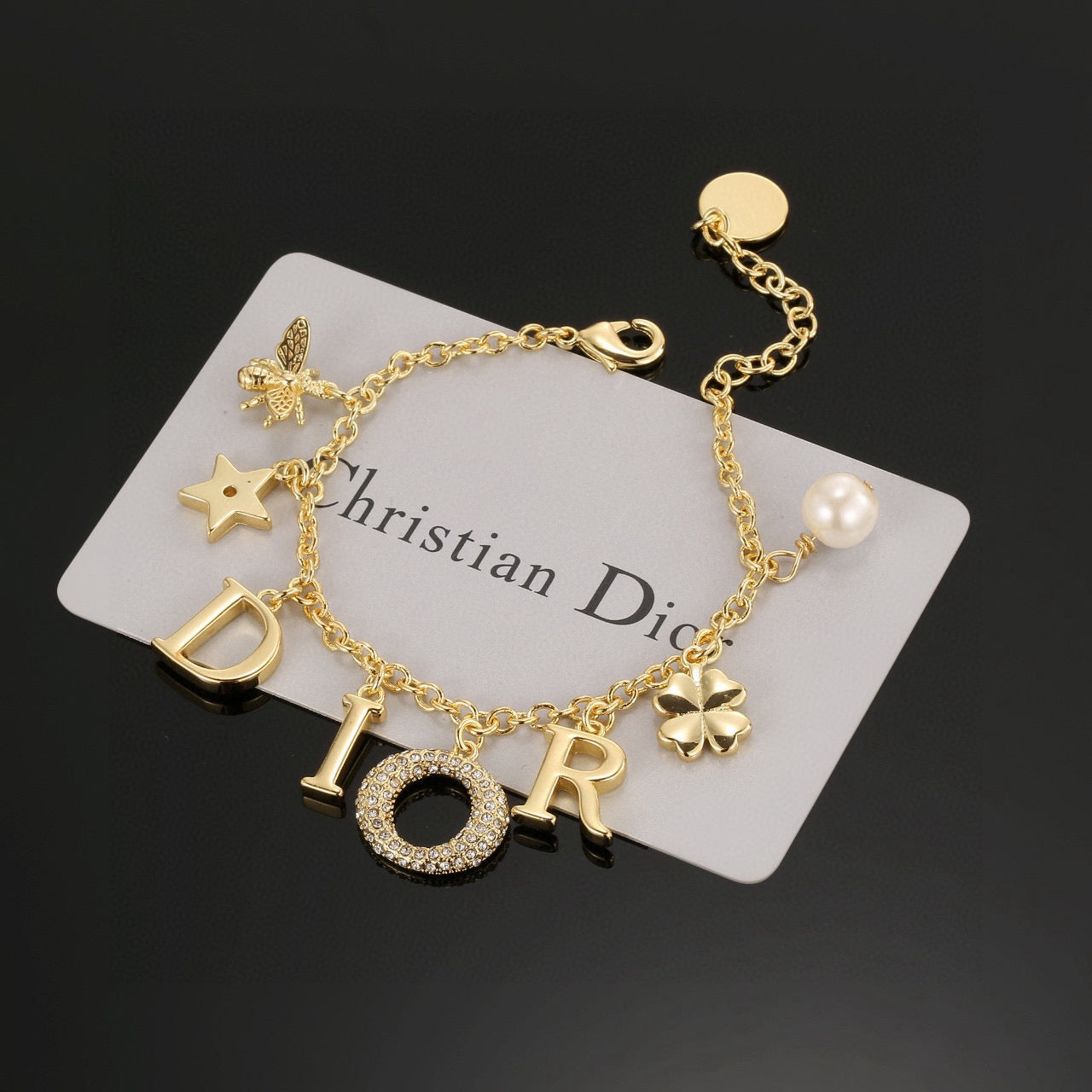 Graphic Letter Motif Statement Bracelet in Polished Metal-Tone with Vintage-Style Finish – Design 001 front view