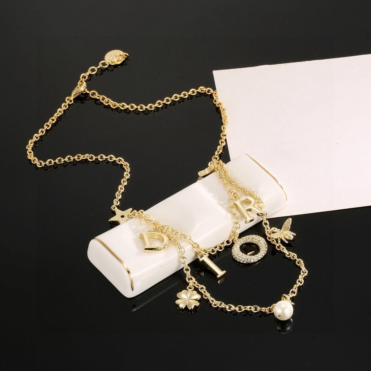 Graphic Letter Motif Pendant Necklace in Gold-Tone with Crystal-Style Accents – Design 001 main product view