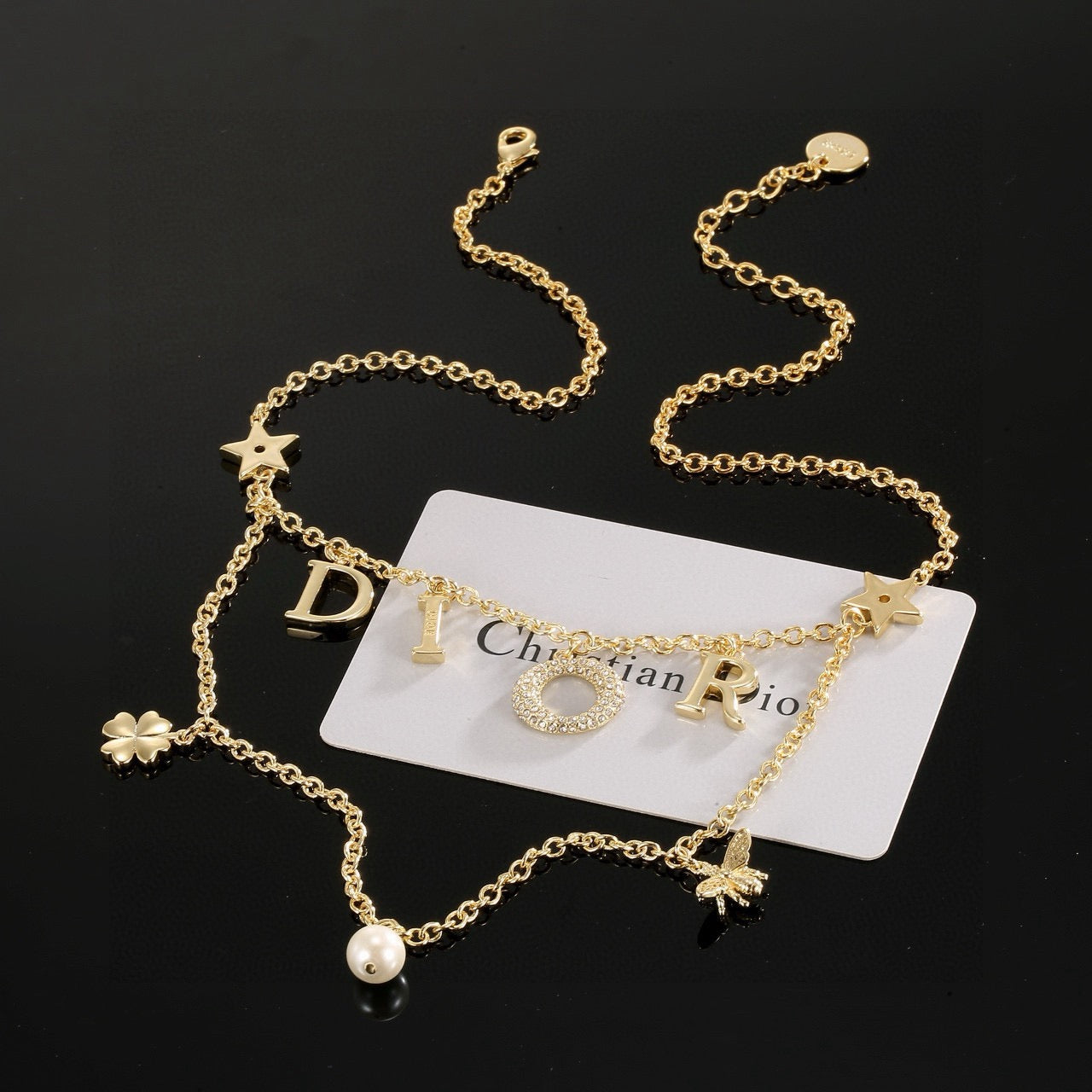 Graphic Letter Motif Pendant Necklace in Gold-Tone with Crystal-Style Accents – Design 001 main product view