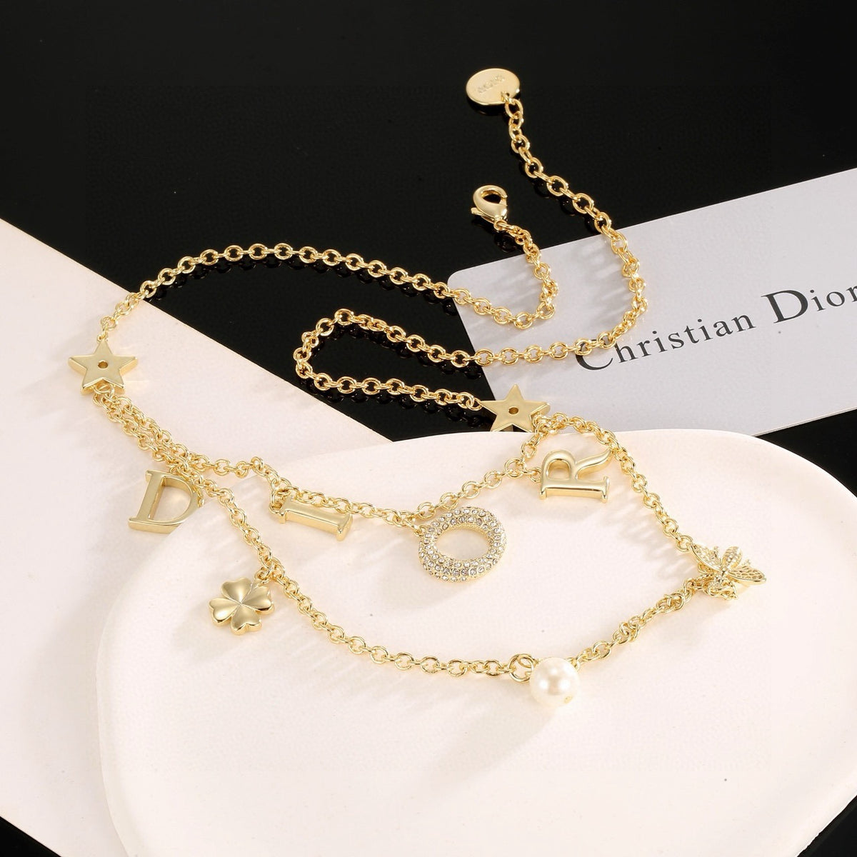 Graphic Letter Motif Pendant Necklace in Gold-Tone with Crystal-Style Accents – Design 001 front view