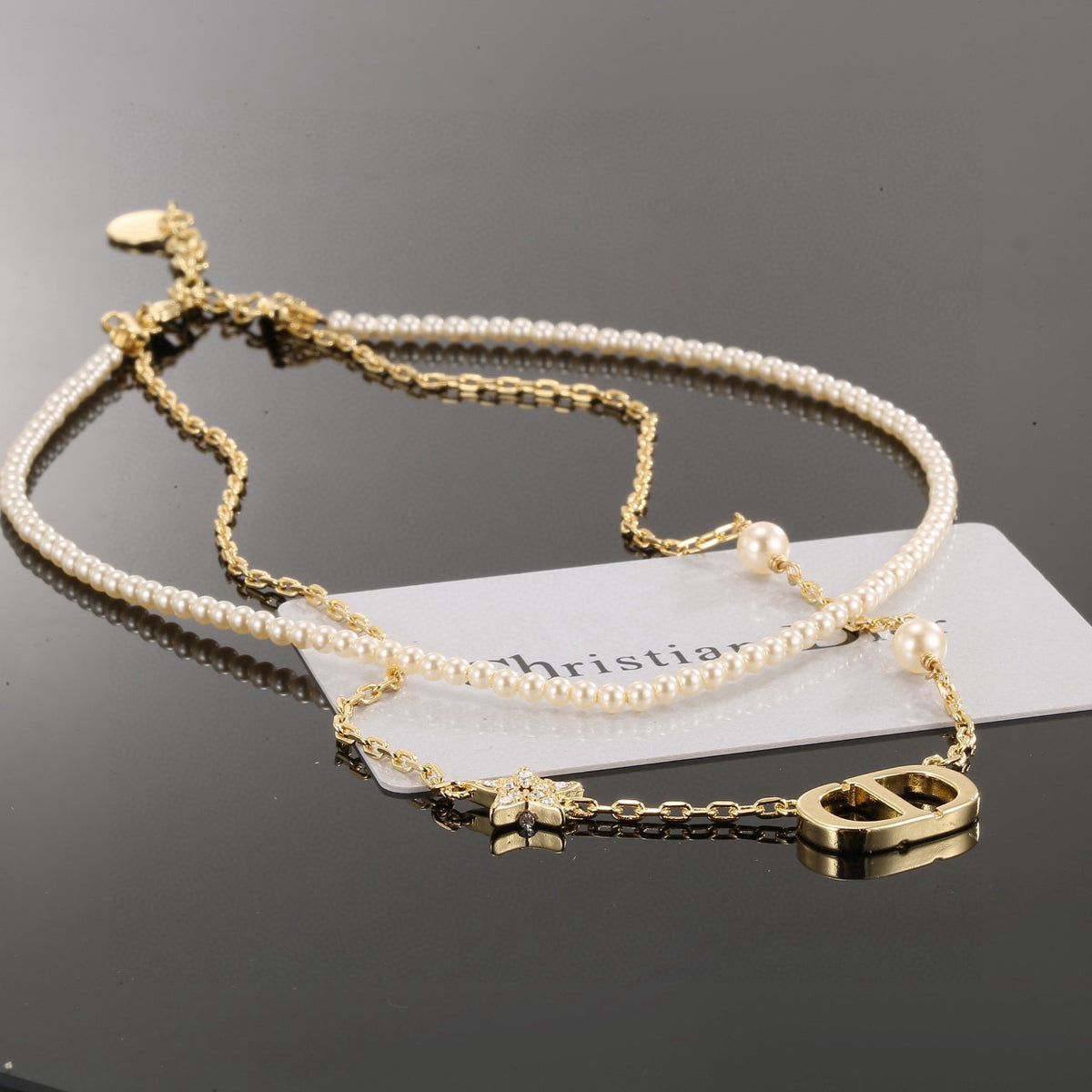Graphic Letter Motif Pendant Necklace in Gold-Tone with Crystal-Style Accents – Design 002 side detail