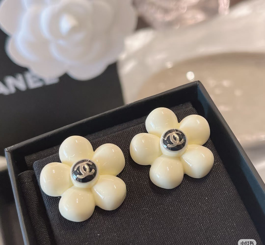 Camellia Stud Earrings in Polished Metal-Tone – Camellia Detail – Design 031 main product view