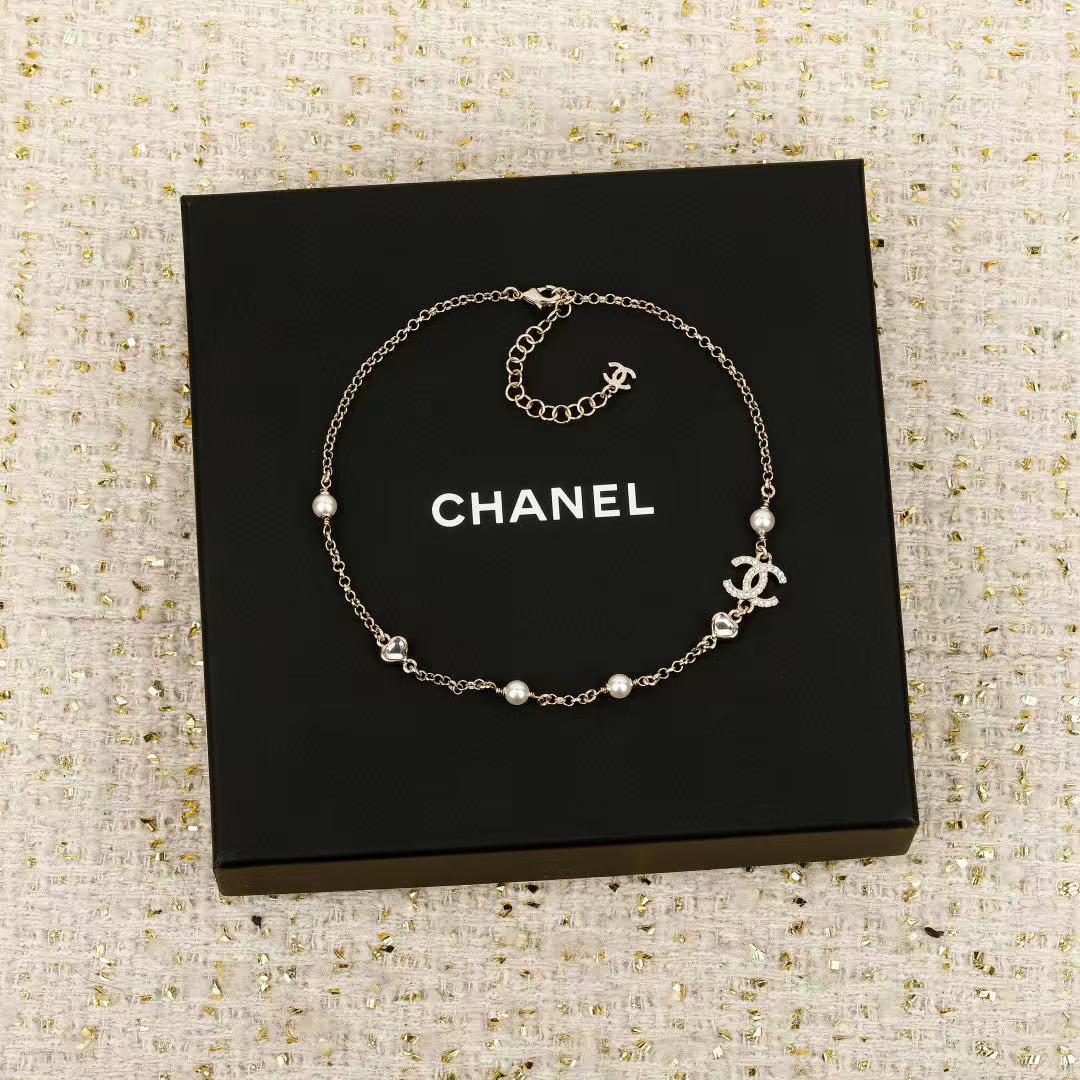 Double-C Emblem Pendant Necklace in Polished Metal-Tone – Design 012 front product view