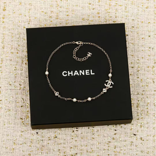 Double-C Emblem Pendant Necklace in Polished Metal-Tone – Design 012 front product view