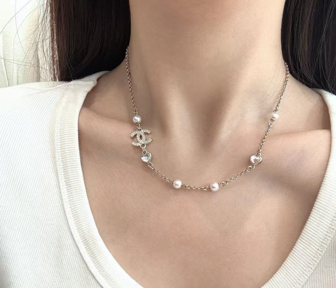 Double-C Emblem Pendant Necklace in Polished Metal-Tone – Design 012 main product view
