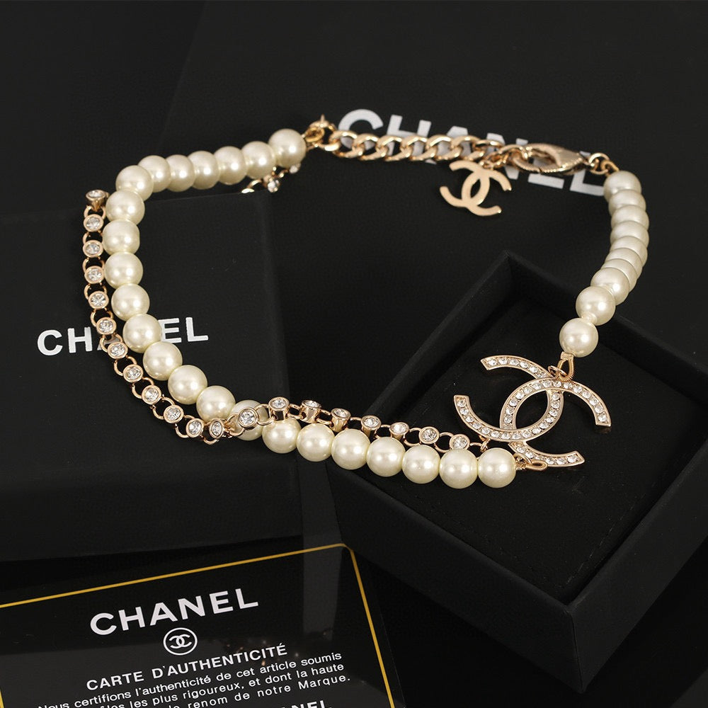 Double-C Emblem Pearl-Detail Pendant Necklace – Pearl Detail – Design 031 main product view