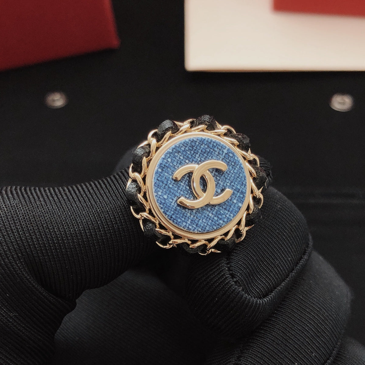 Round Stud Earrings in Gold-Tone – Blue Detail – Design 003 main product view