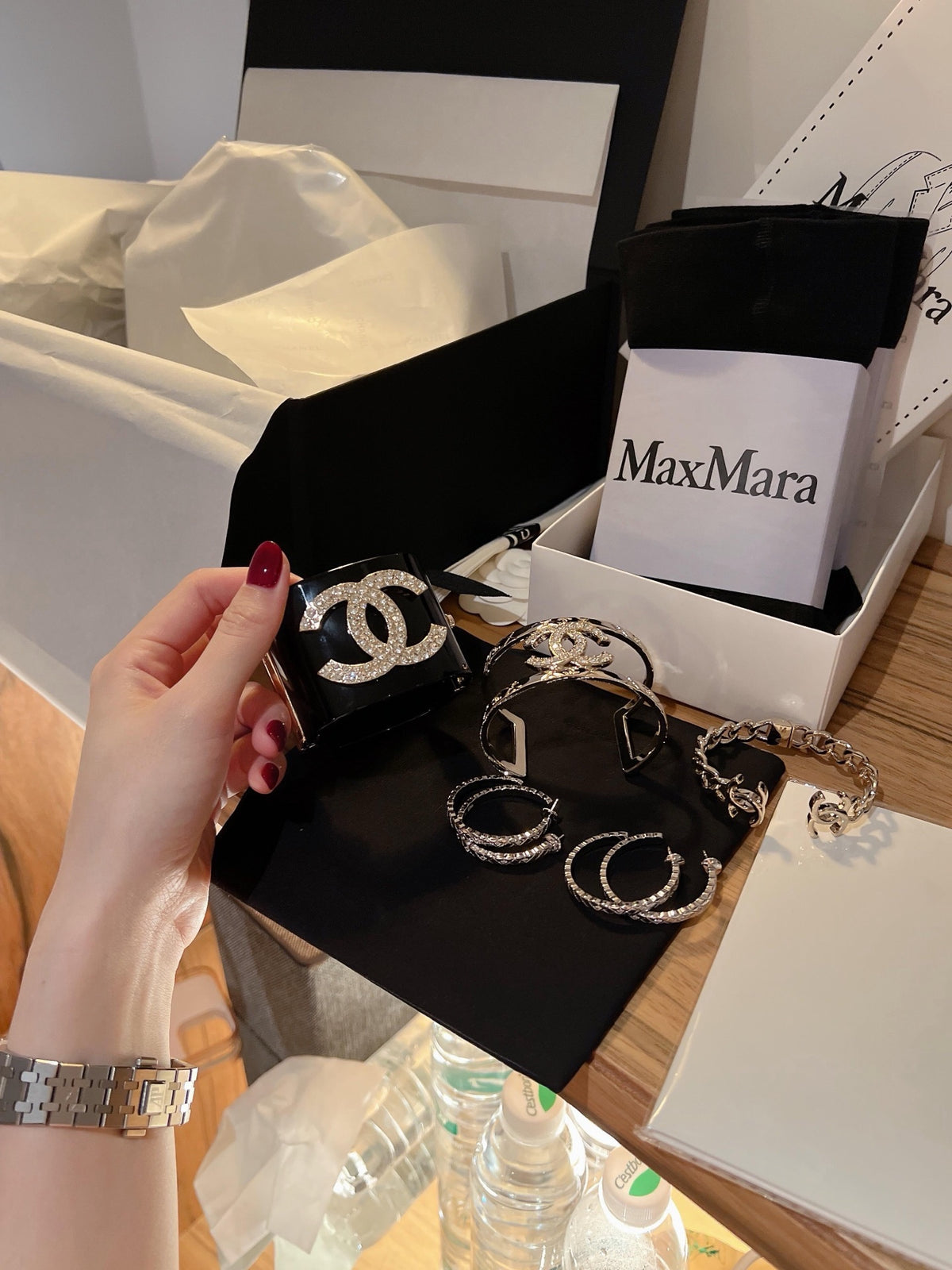 Signature Emblem Bangle in Gold-Tone – Black Detail – Design 004 styled product view