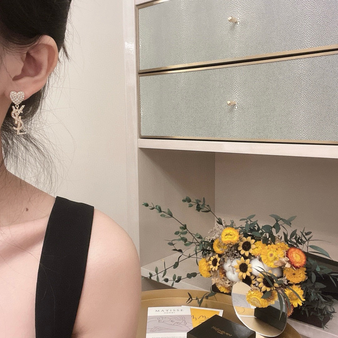 Heart Stud Earrings in Silver-Tone side detail