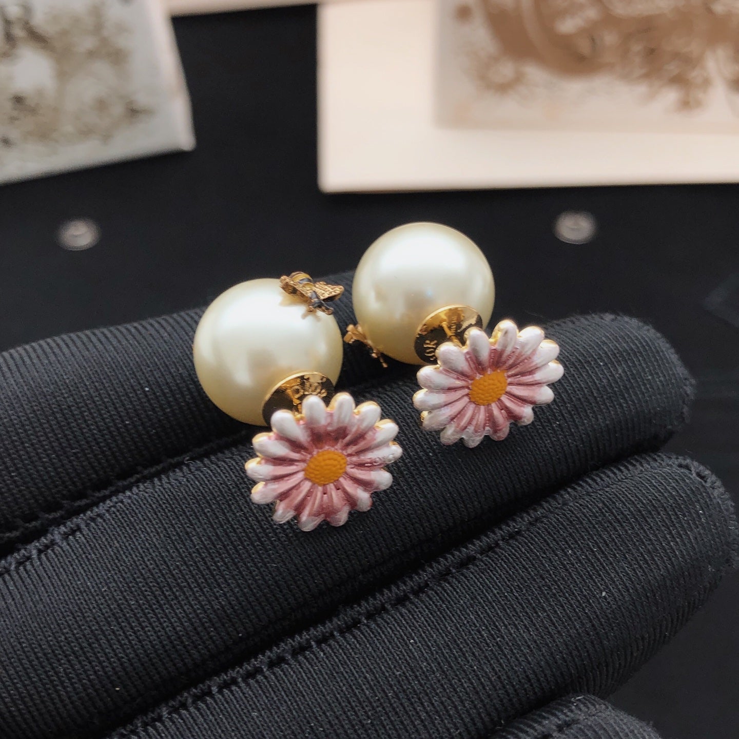 Floral Motif Stud Earrings in Polished Metal-Tone main product view