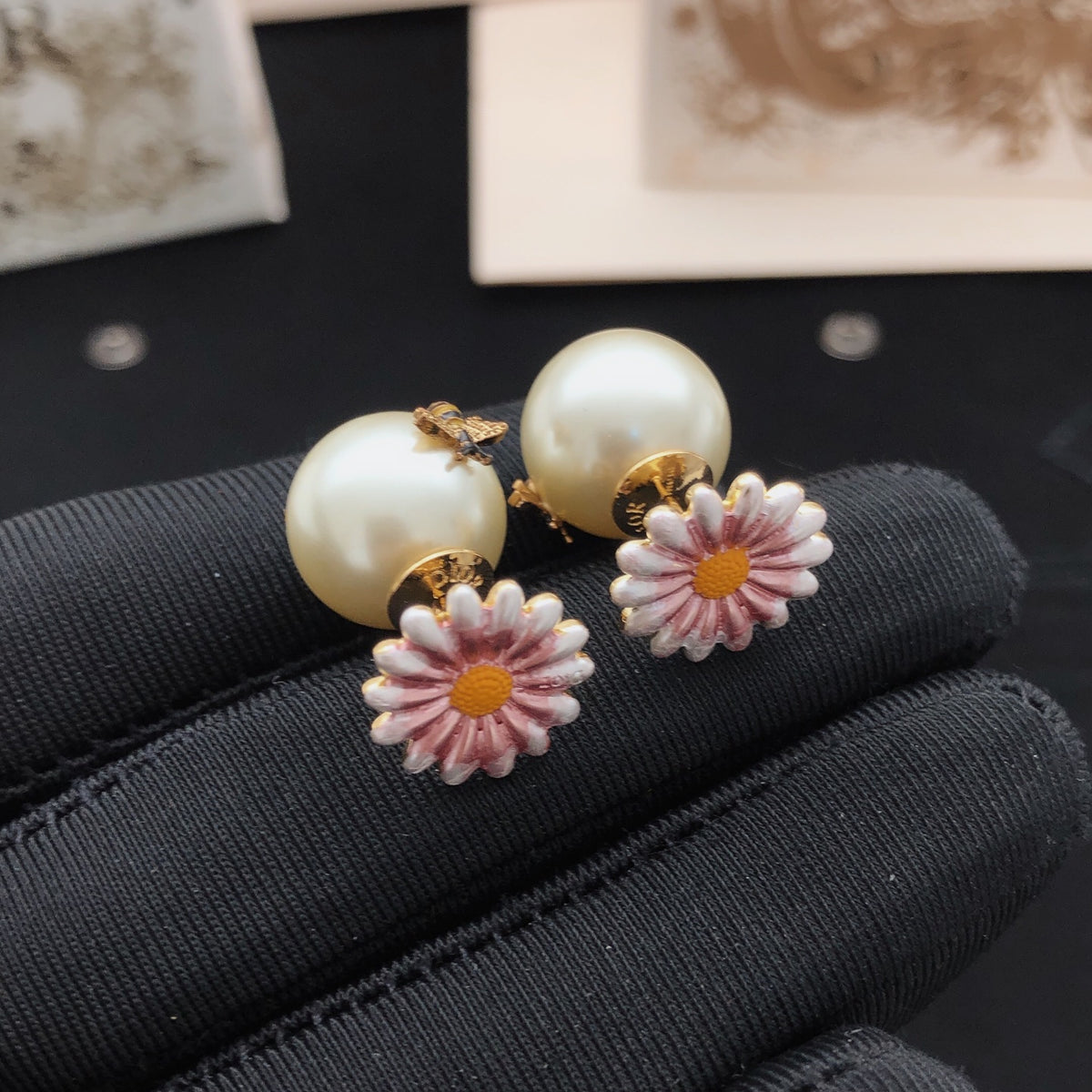 Floral Motif Stud Earrings in Polished Metal-Tone main product view