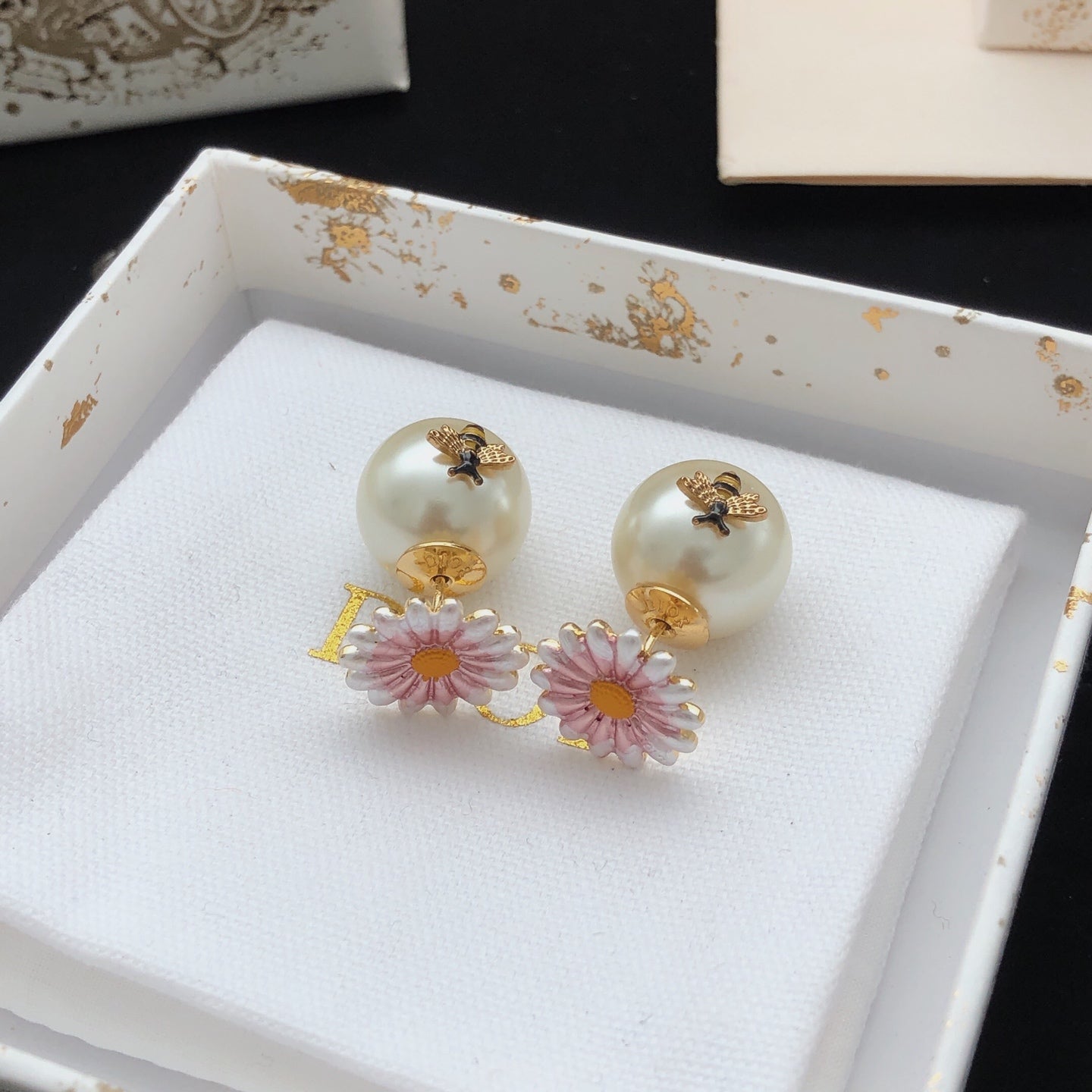 Floral Motif Stud Earrings in Polished Metal-Tone main product view