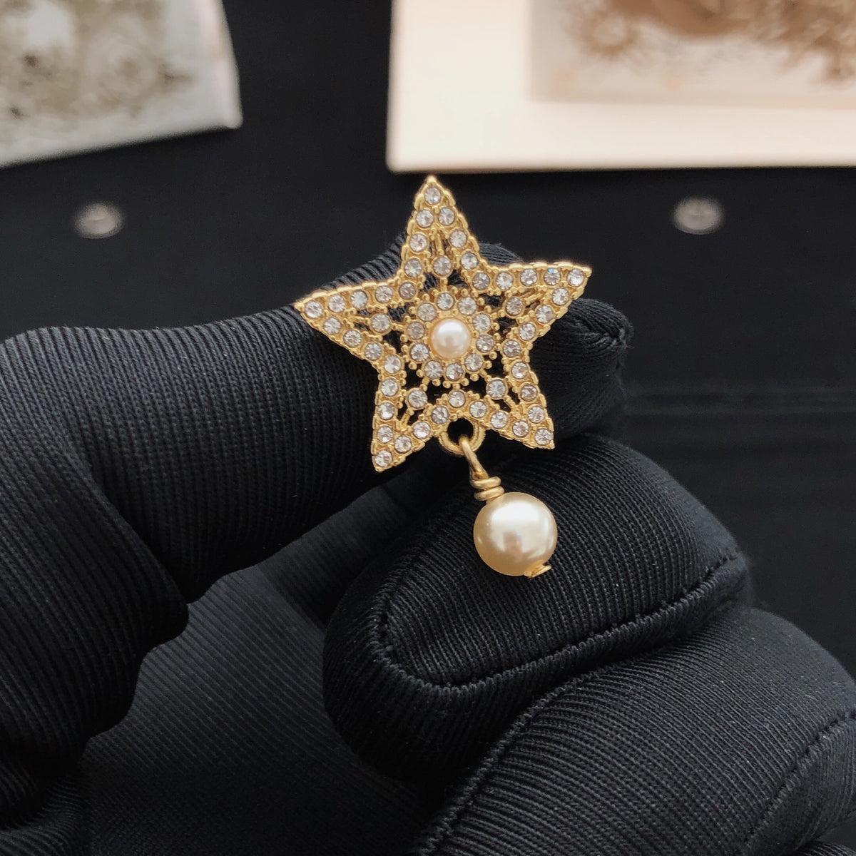 Star Motif Stud Earrings in Polished Metal-Tone – Design 001 front view