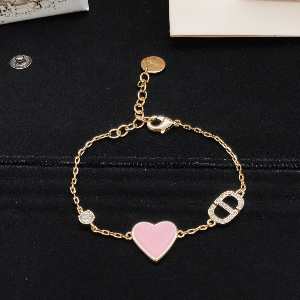 Heart Motif Statement Bracelet in Polished Metal-Tone – Design 004 main product view