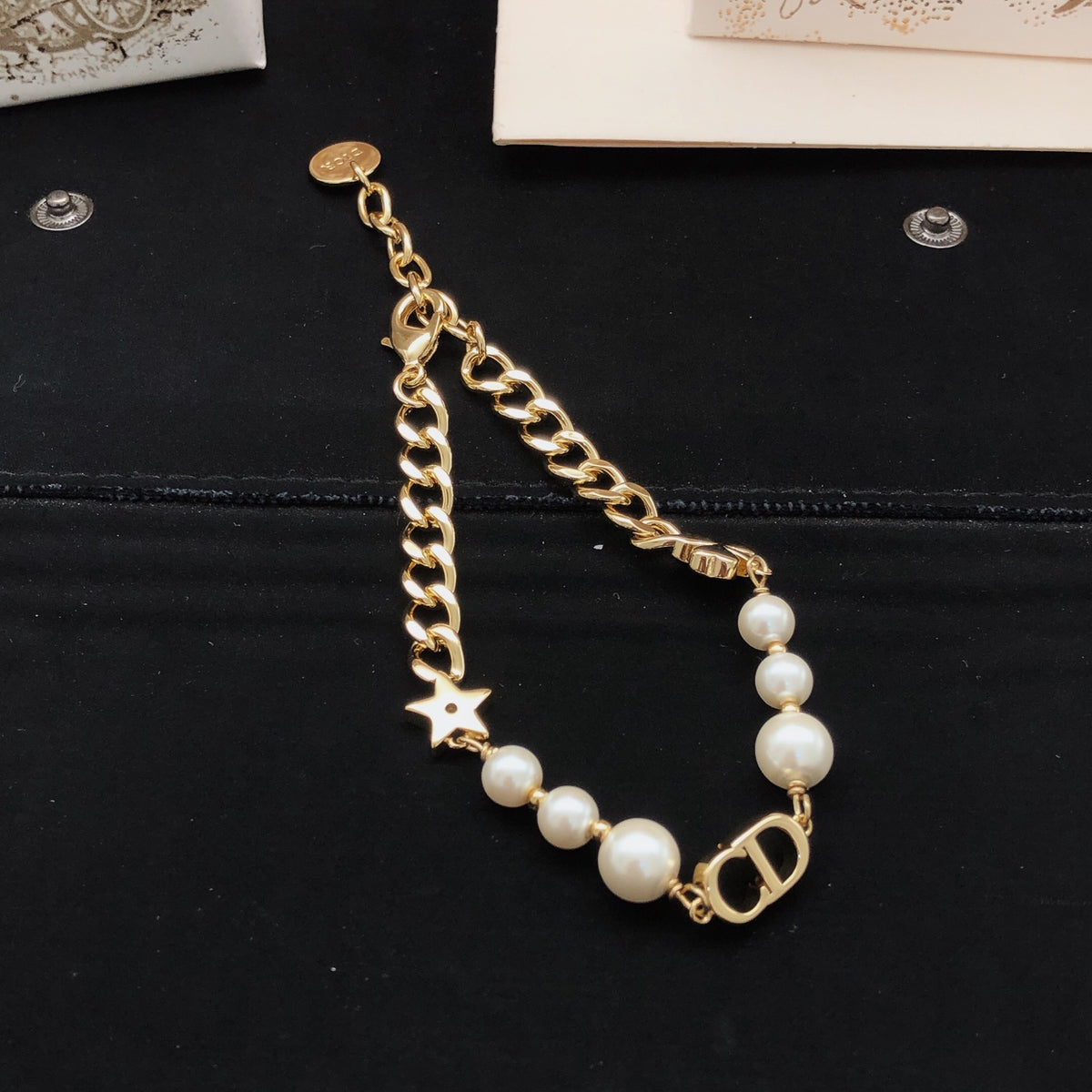 Star Motif Statement Bracelet in Polished Metal-Tone – Design 004 front view