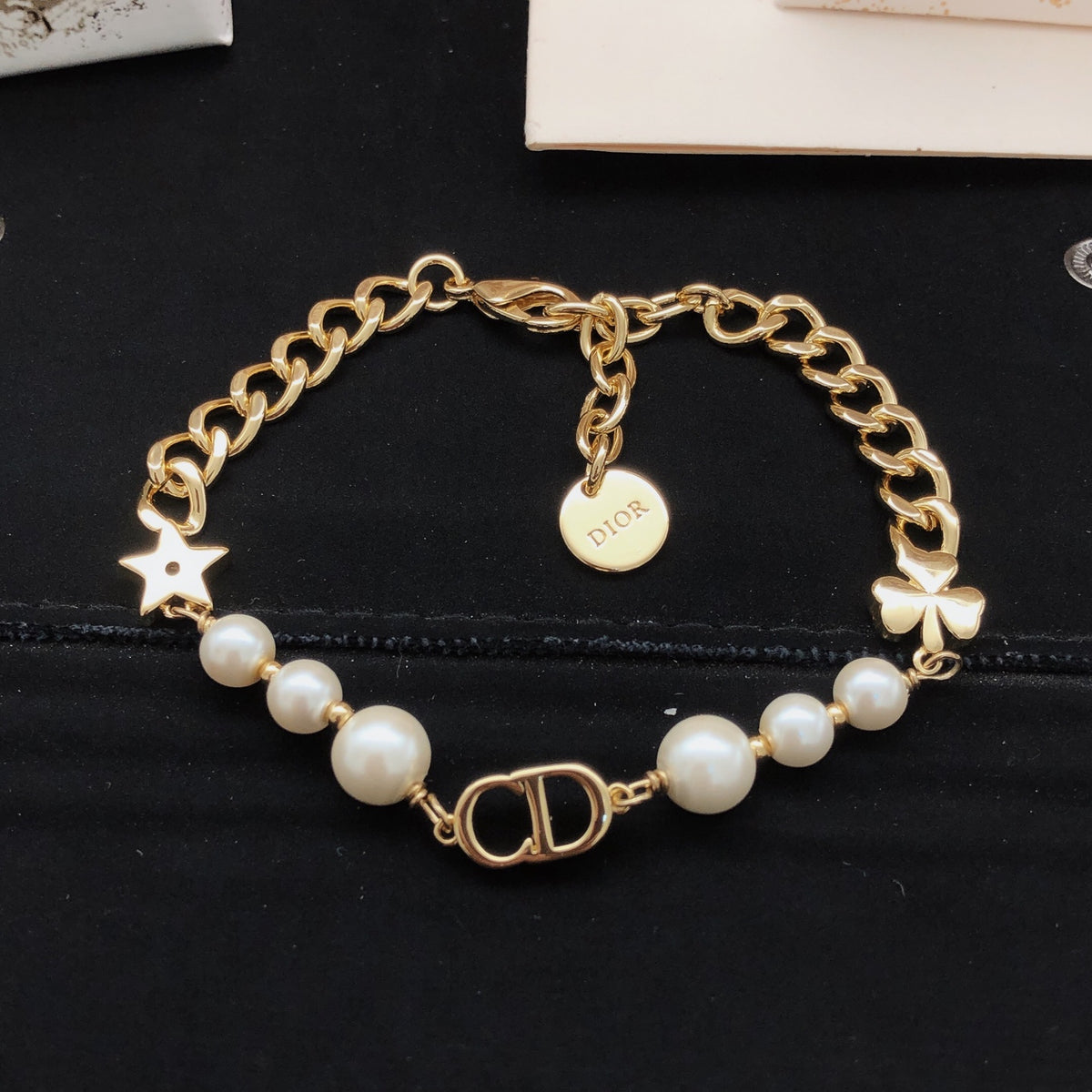 Star Motif Statement Bracelet in Polished Metal-Tone – Design 004 main product view