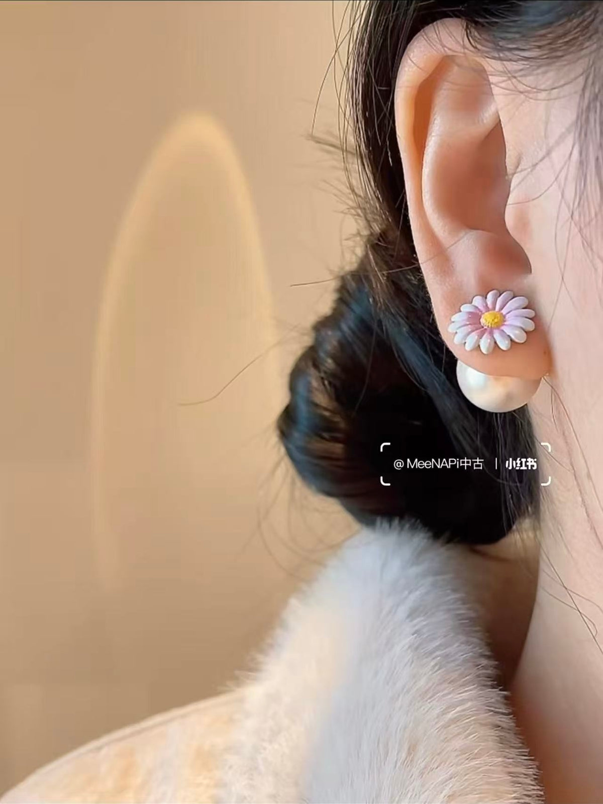 Floral Motif Stud Earrings in Polished Metal-Tone front view