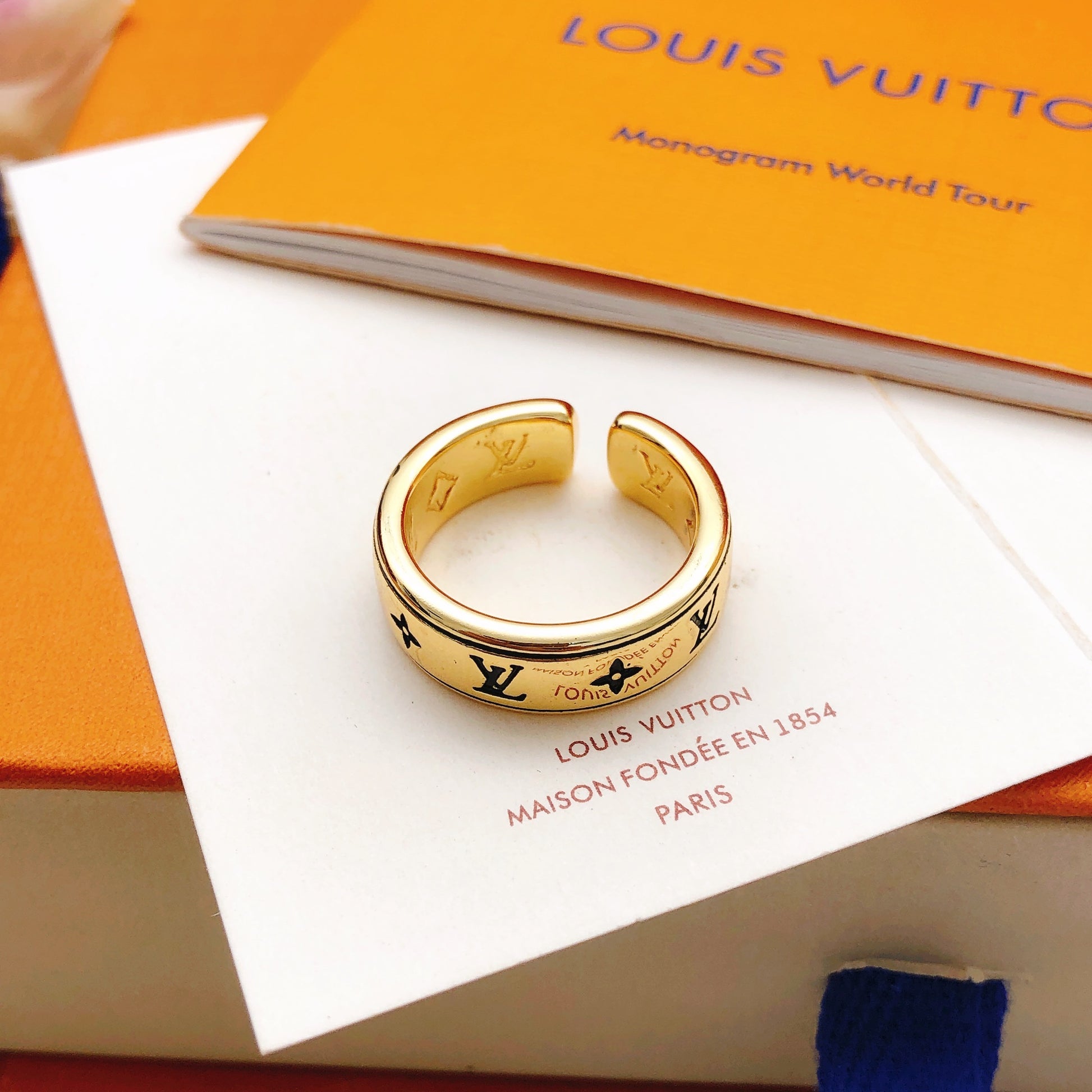 Geometric Emblem Statement Ring in Gold-Tone – Design 010 front product view