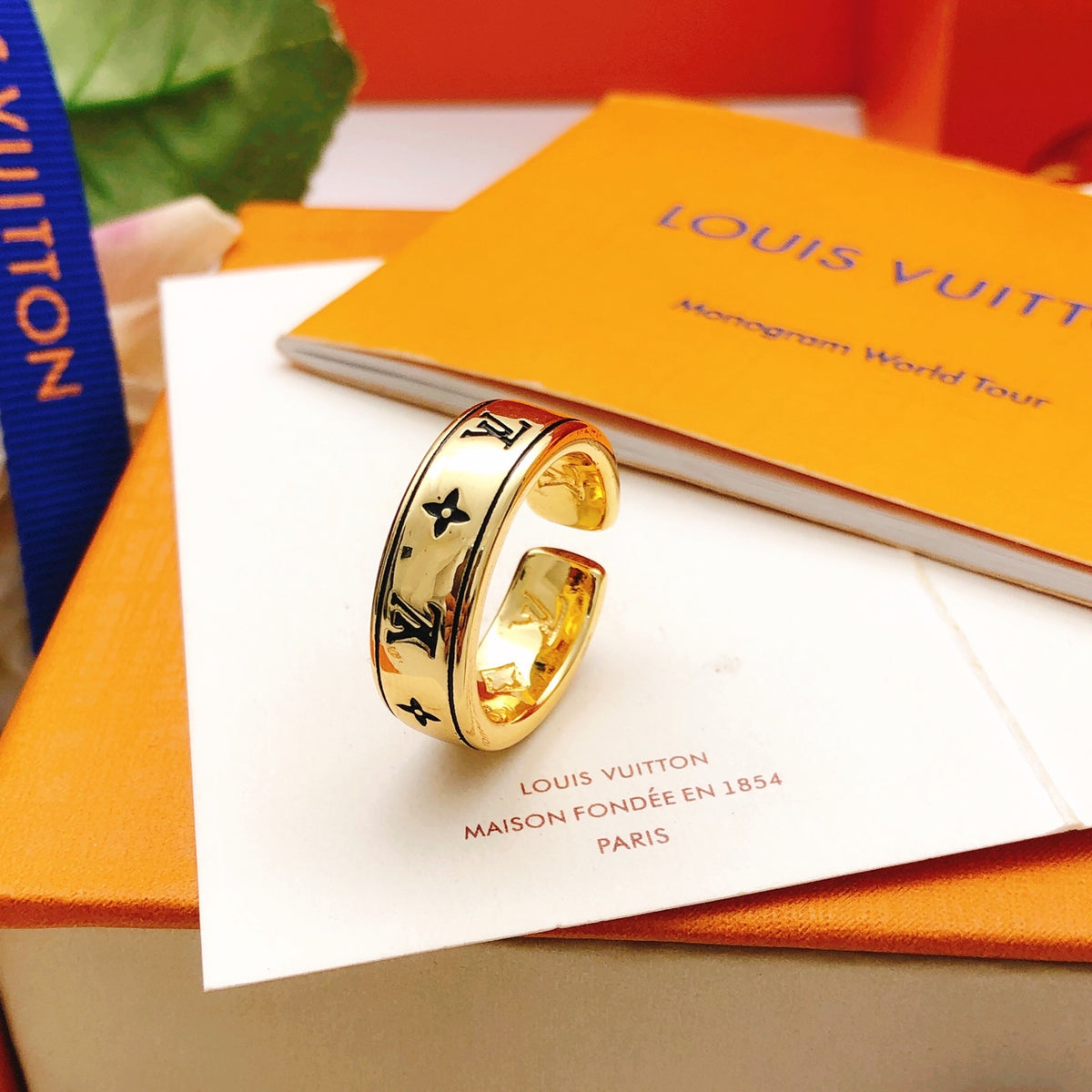 Geometric Emblem Statement Ring in Gold-Tone – Design 010 styled product view