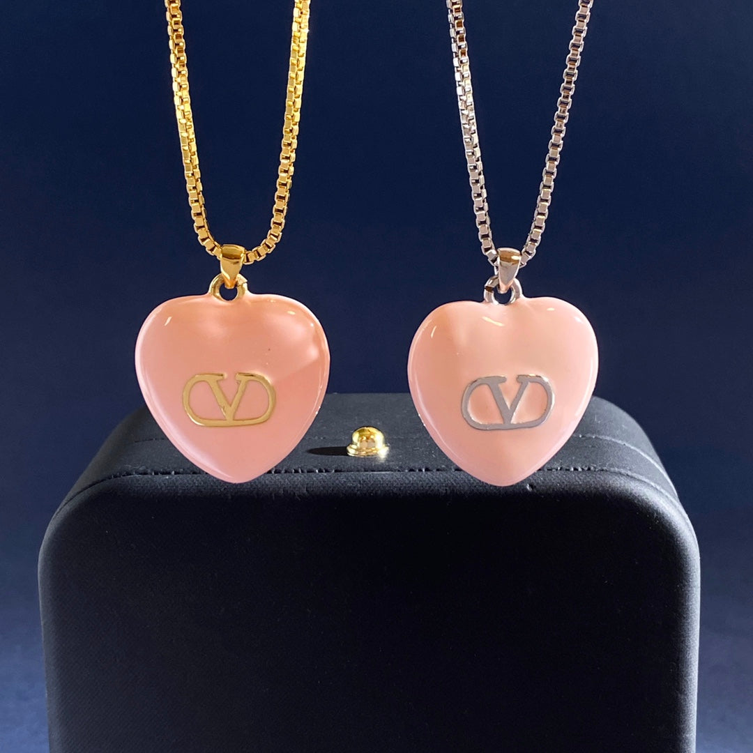 V Emblem Pendant Necklace in Gold-Tone – Pink main product view