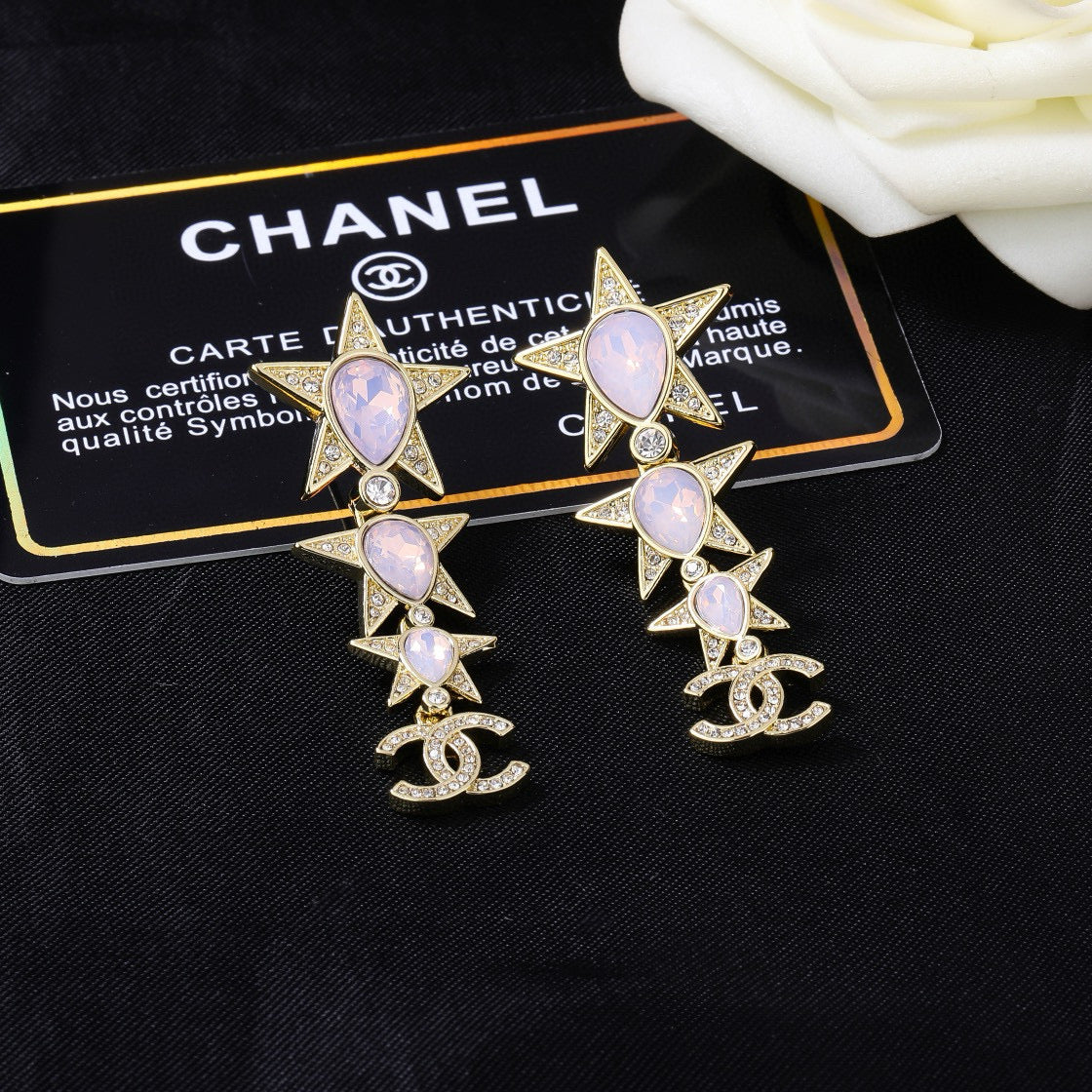 Double-C Emblem Crystal-Accent Statement Earrings – Design 030 close-up detail