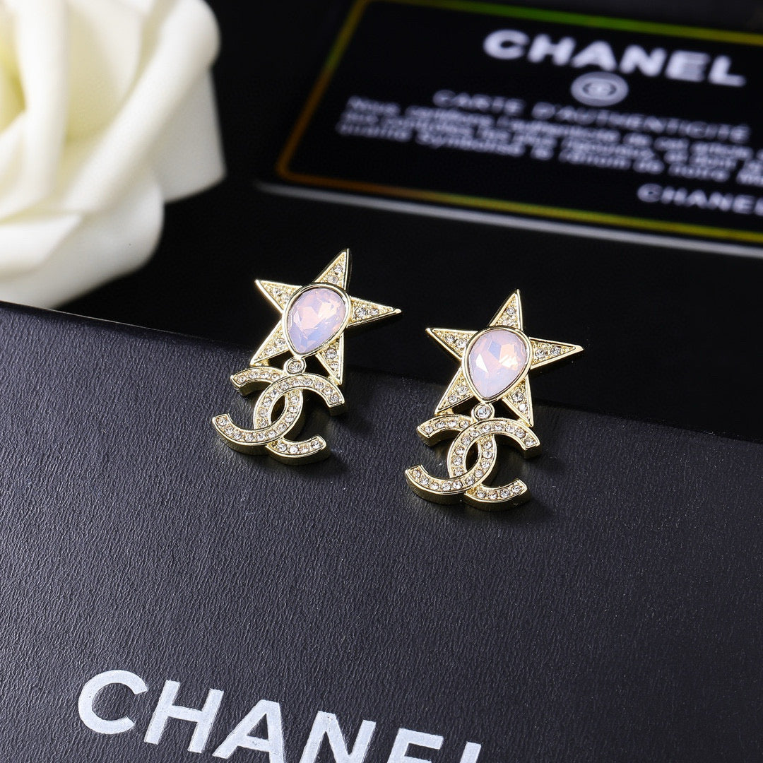 Double-C Emblem Crystal-Accent Statement Earrings – Design 029 close-up detail