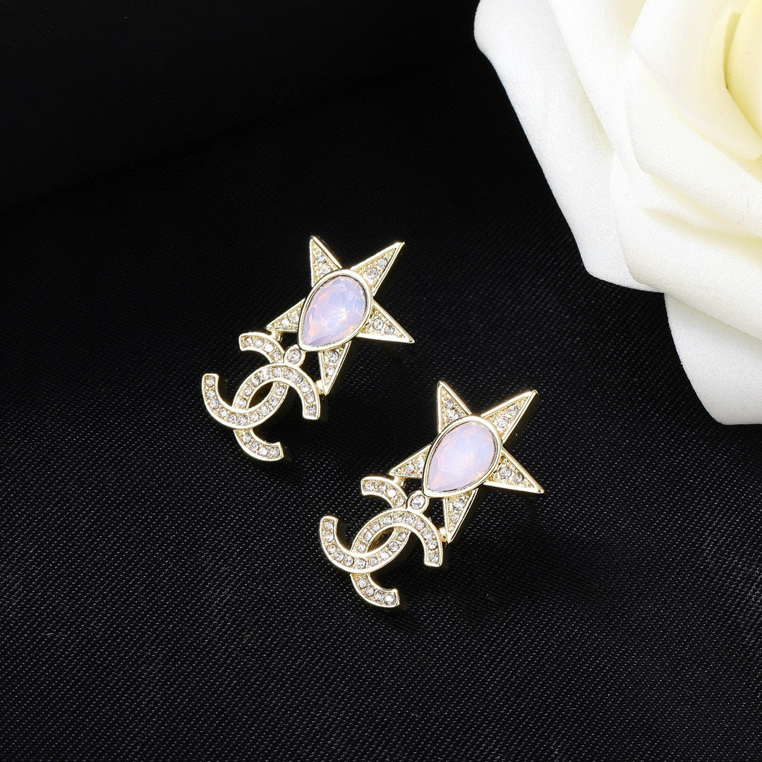 Double-C Emblem Crystal-Accent Statement Earrings – Design 029 front product view