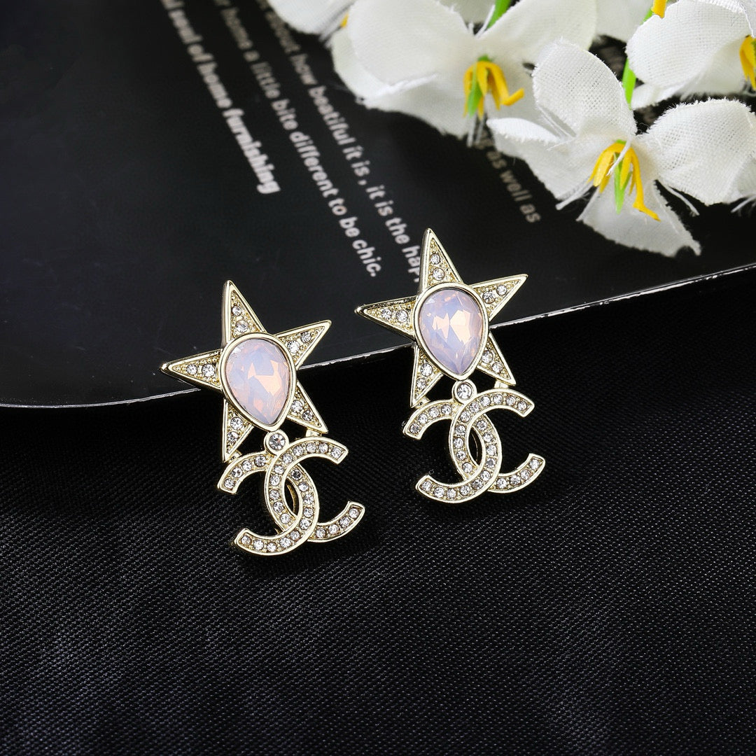 Double-C Emblem Crystal-Accent Statement Earrings – Design 029 main product view