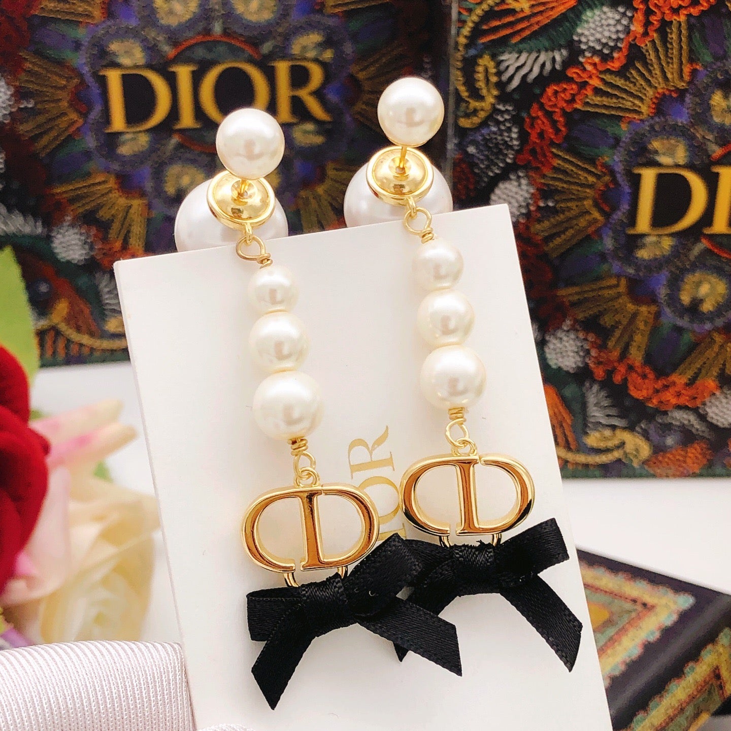 Bow & Butterfly Motif Stud Earrings in Polished Metal-Tone – Design 006 main product view