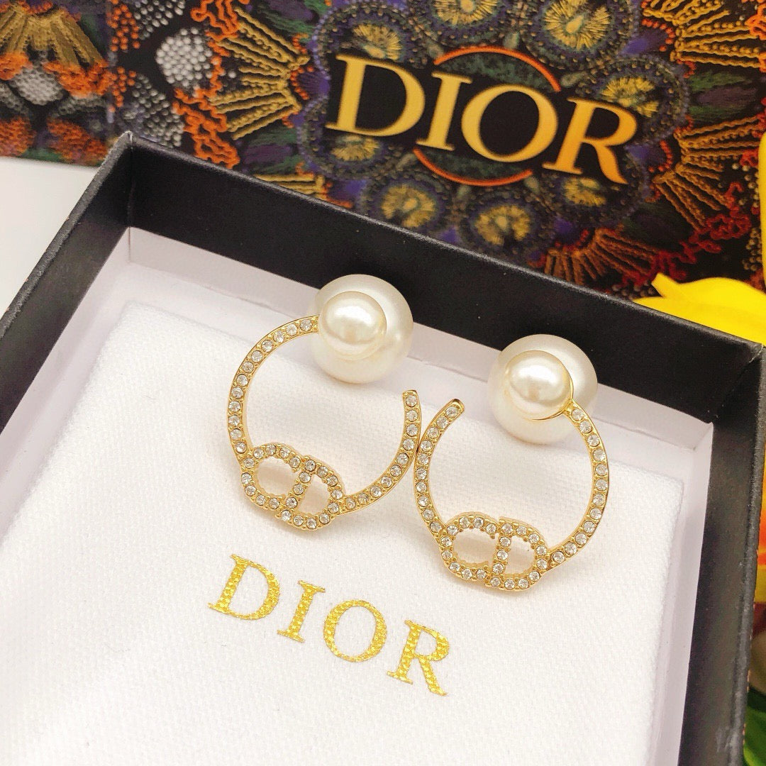Pearl-Style Motif Stud Earrings in Polished Metal-Tone with Pearl-Style Detail – Design 015 styled view