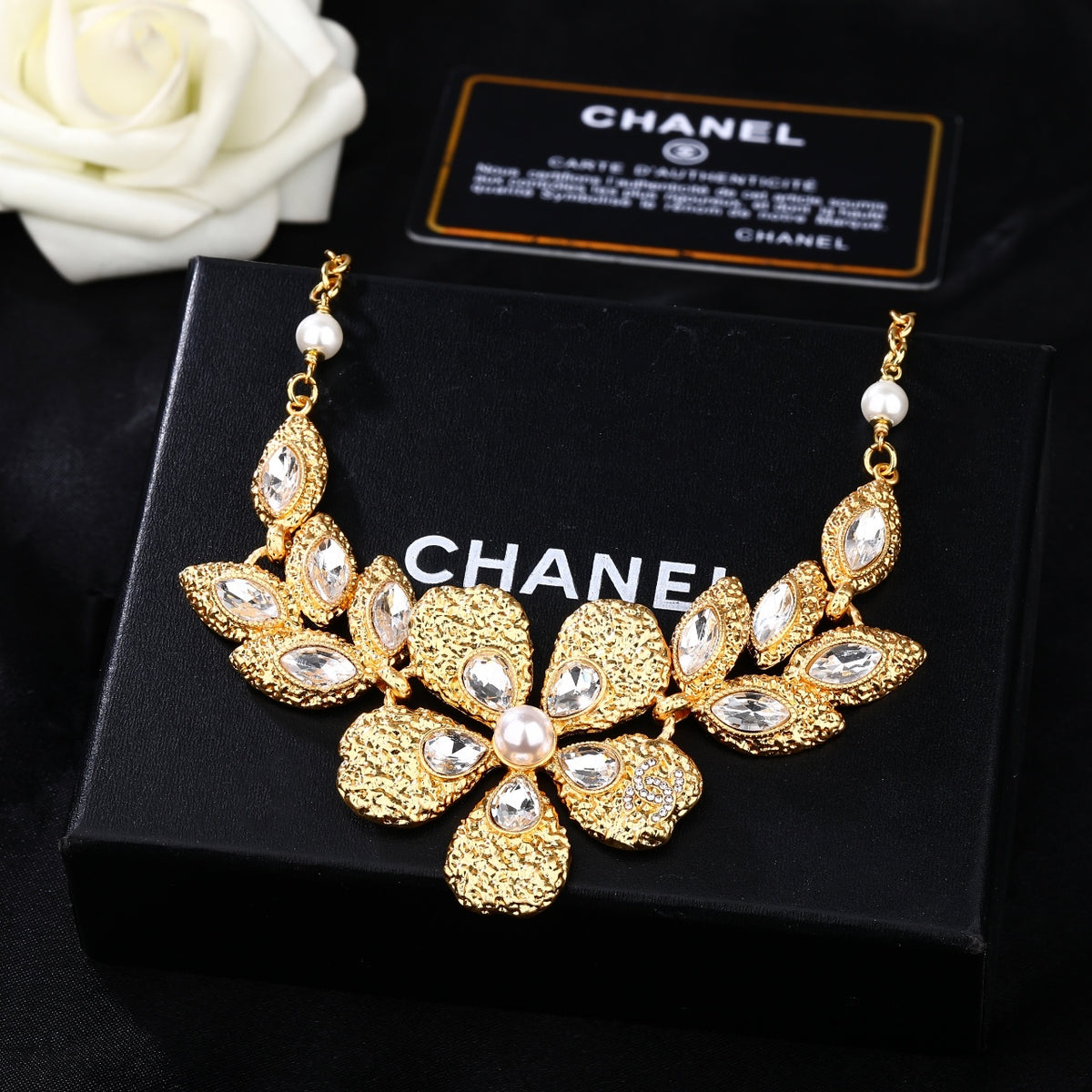 Double-C Emblem Pendant Necklace in Gold-Tone – Design 011 detail view
