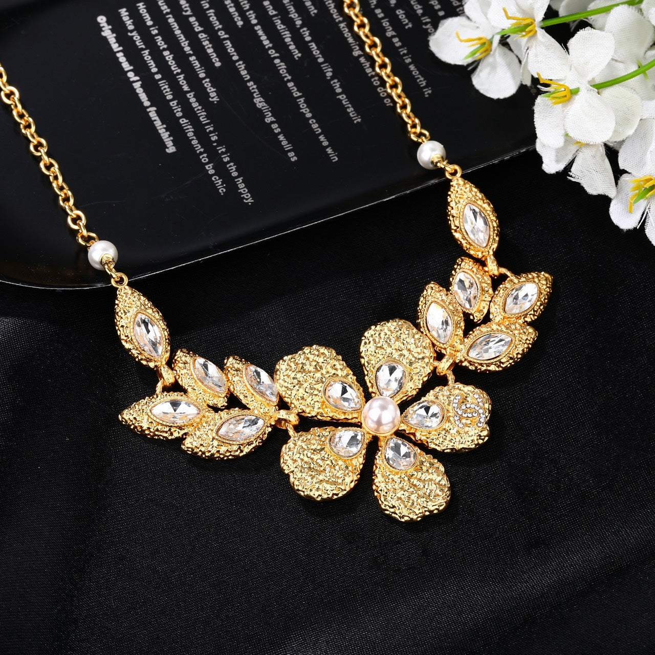 Double-C Emblem Pendant Necklace in Gold-Tone – Design 011 close-up detail