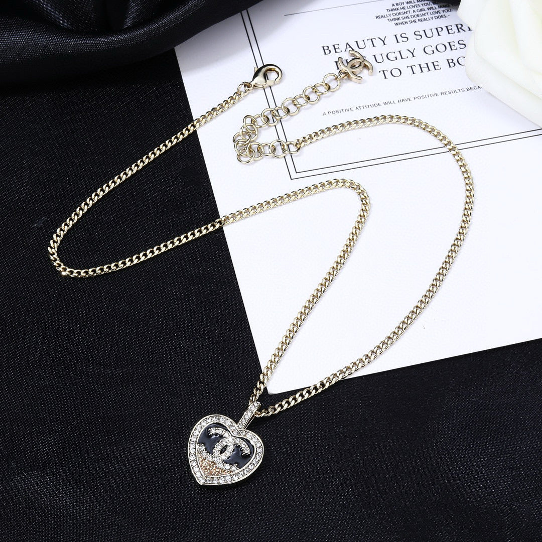 Double-C Emblem Pendant Necklace in Gold-Tone – Design 008 styled product view